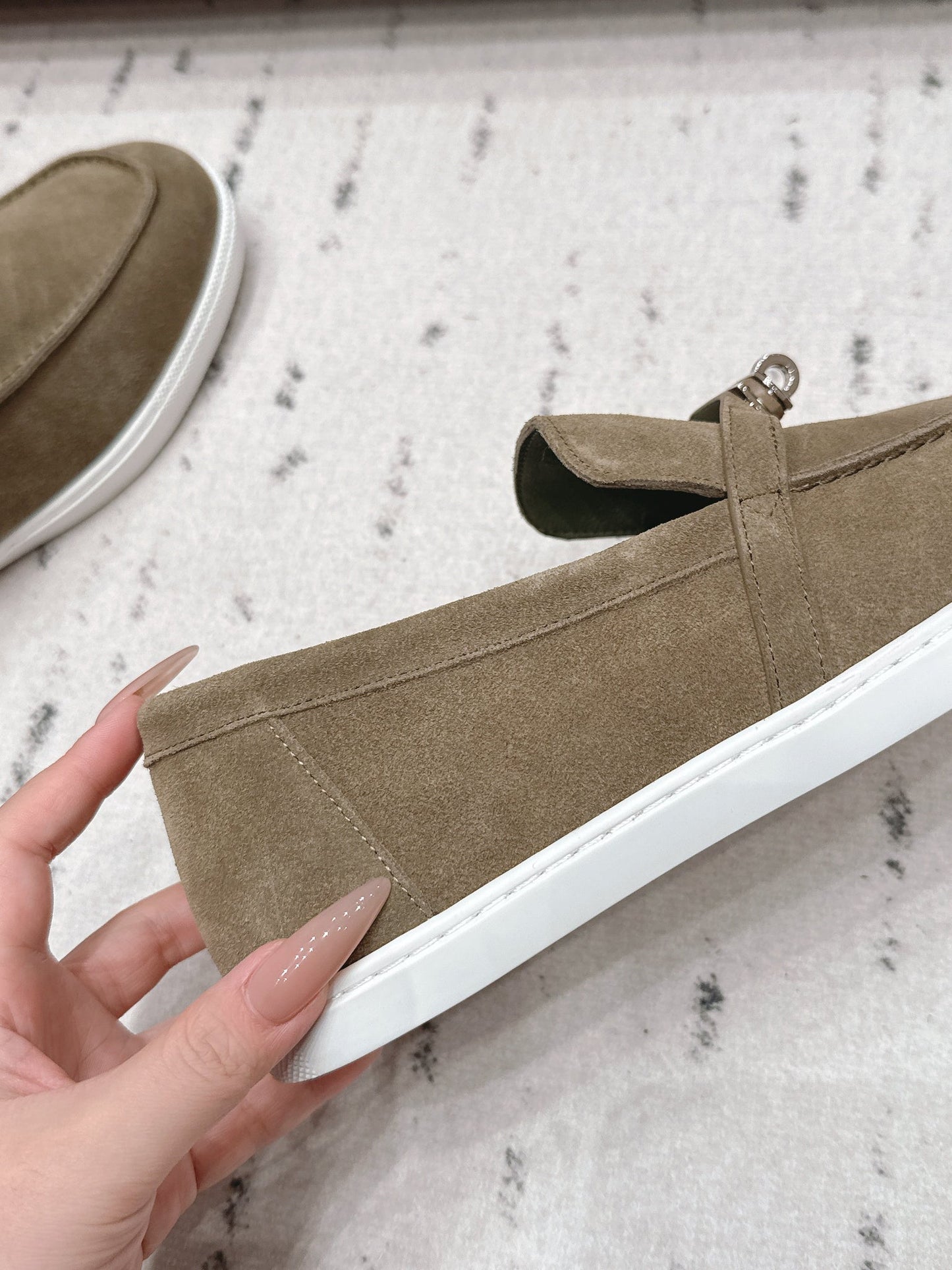 HM 26s Kelly Paris Loafers Olive Brown Suede Silver Hardware