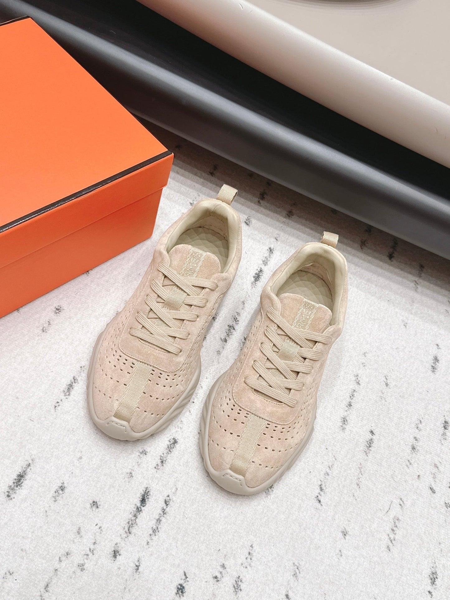 HM 26s Trail Sneakers In Beige Perforated Suede