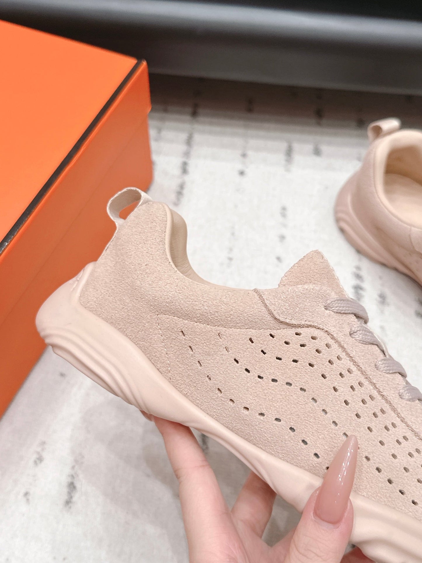 HM 26s Trail Sneakers In Light Pink Perforated Suede