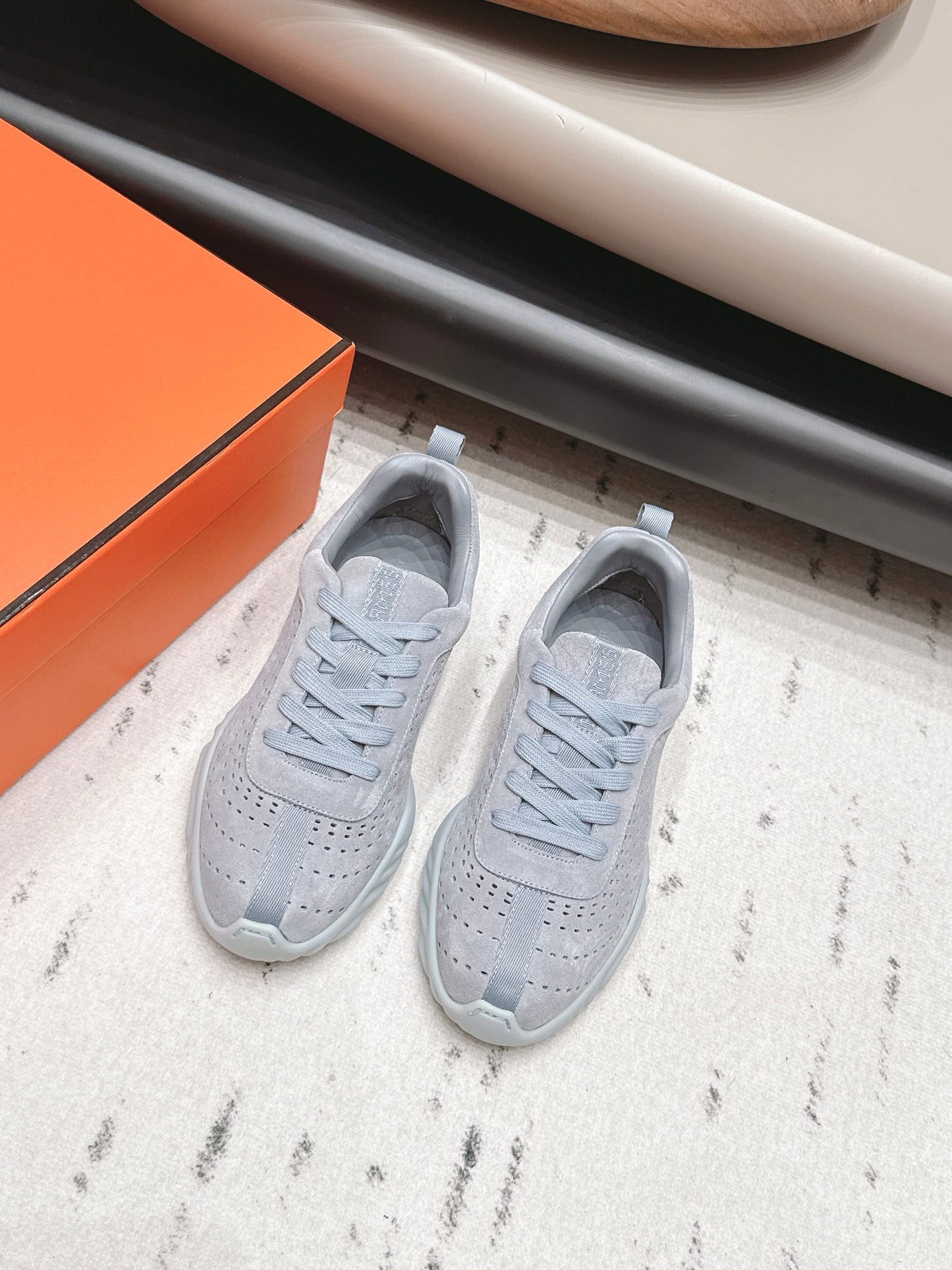 HM 26s Trail Sneakers In Light Grey Perforated Suede