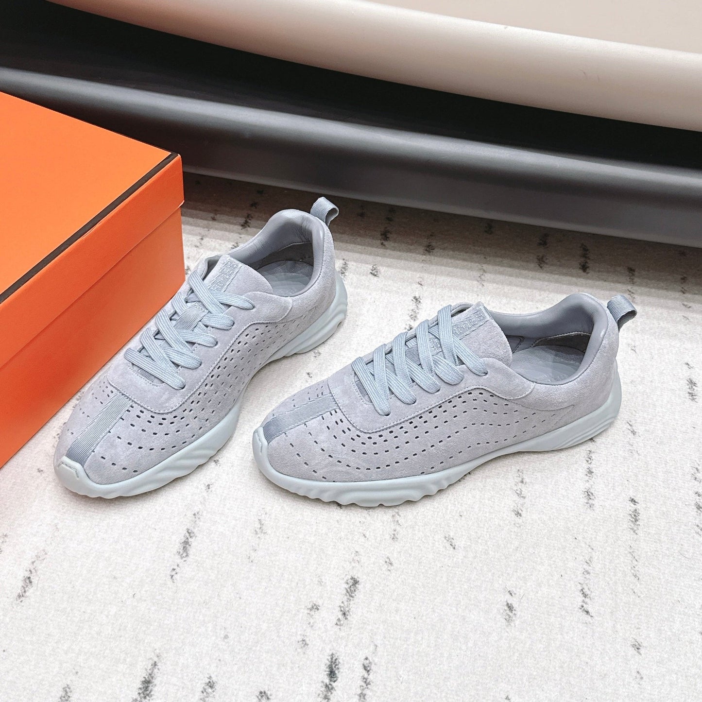 HM 26s Trail Sneakers In Light Grey Perforated Suede