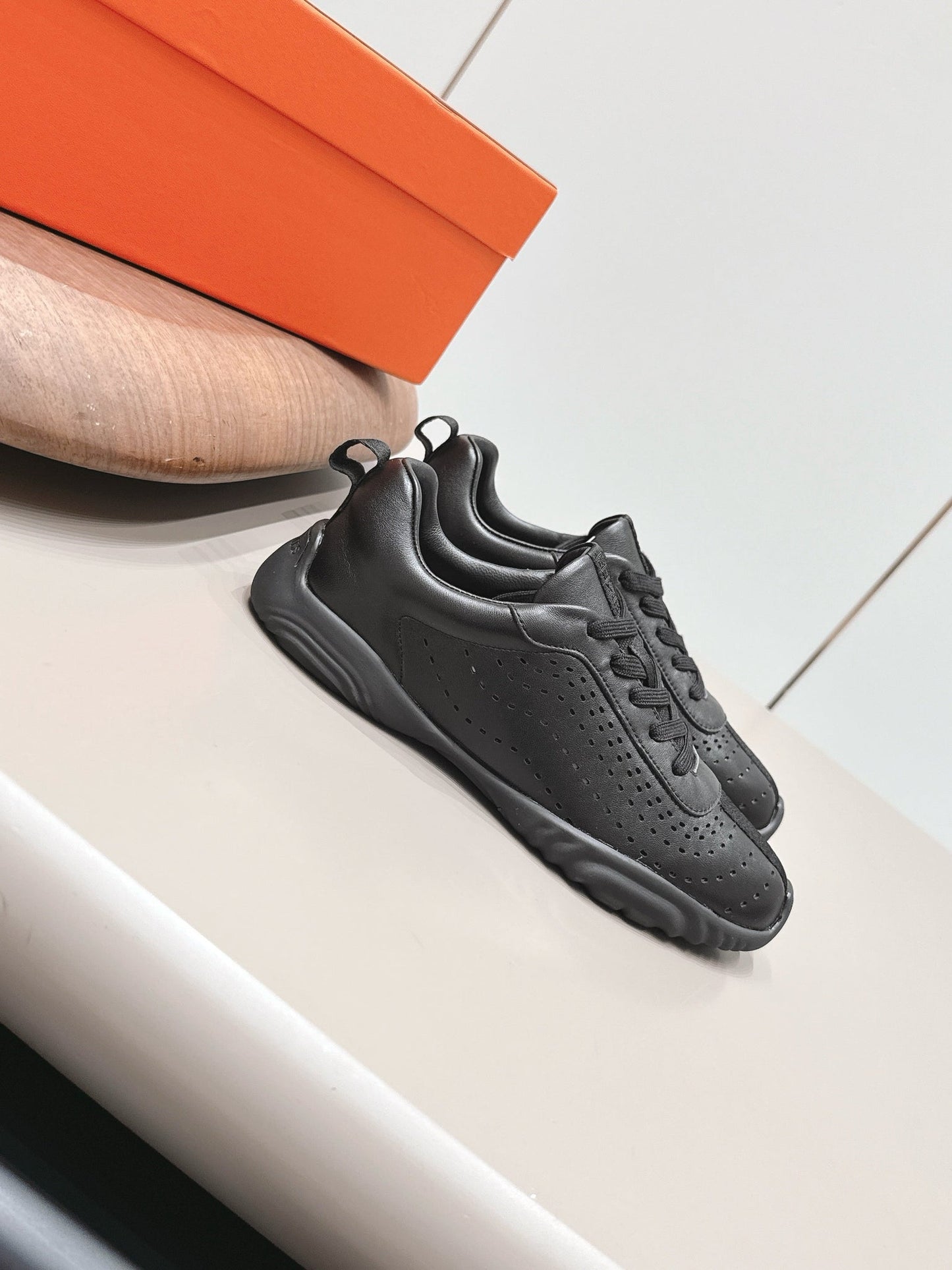 HM 26s Trail Sneakers In Black Perforated Calfskin
