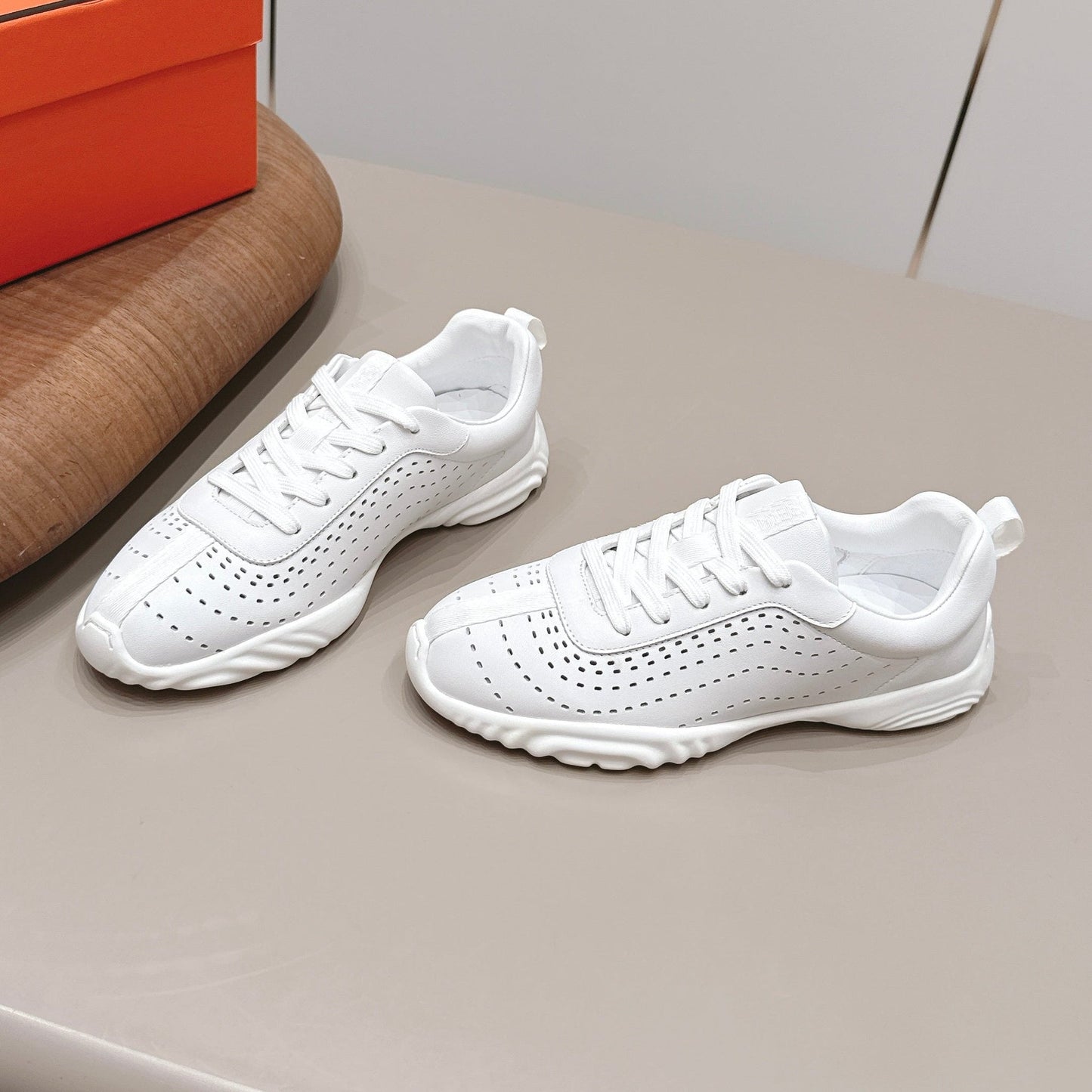 HM 26s Trail Sneakers In White Perforated Calfskin