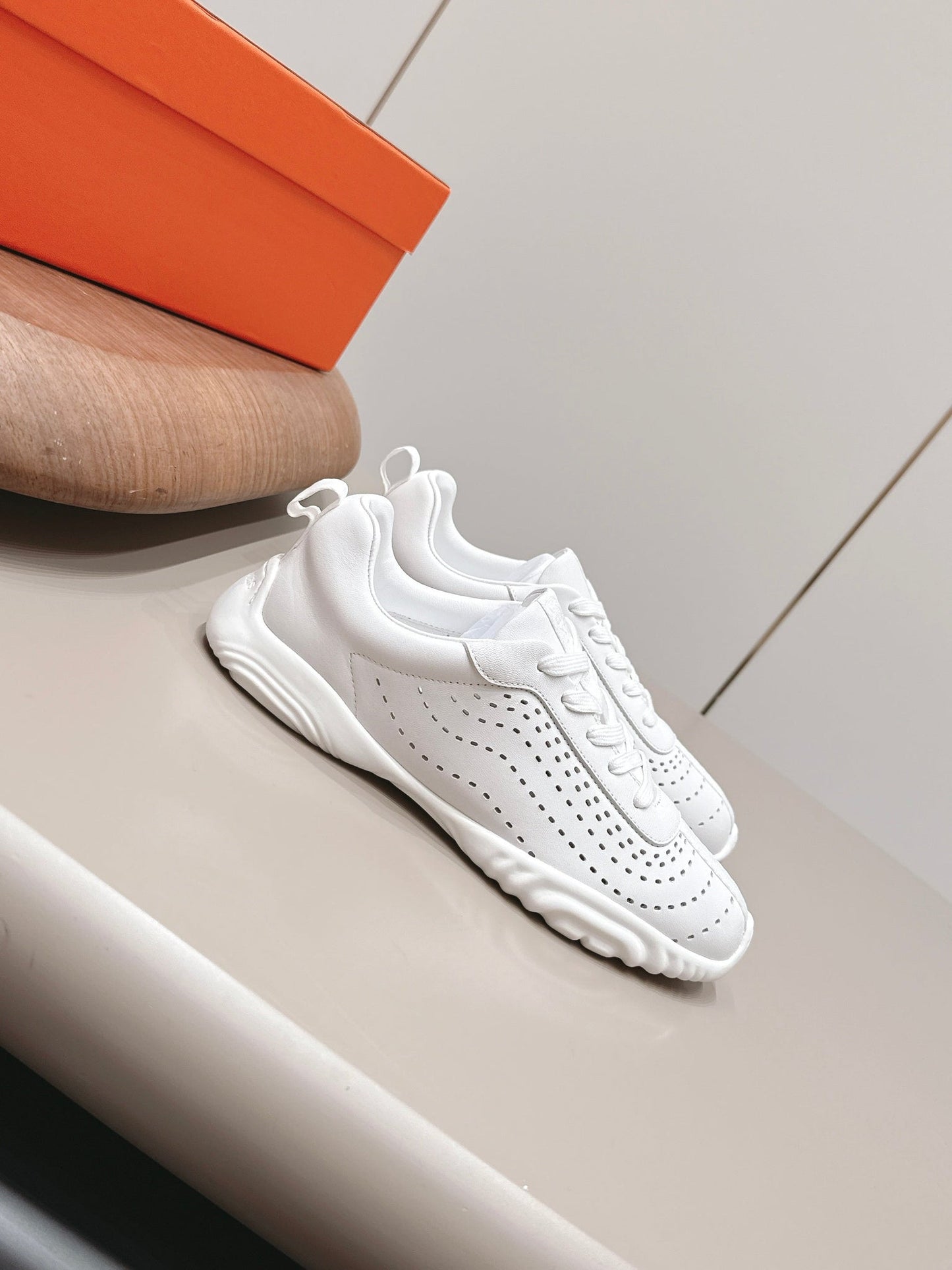 HM 26s Trail Sneakers In White Perforated Calfskin