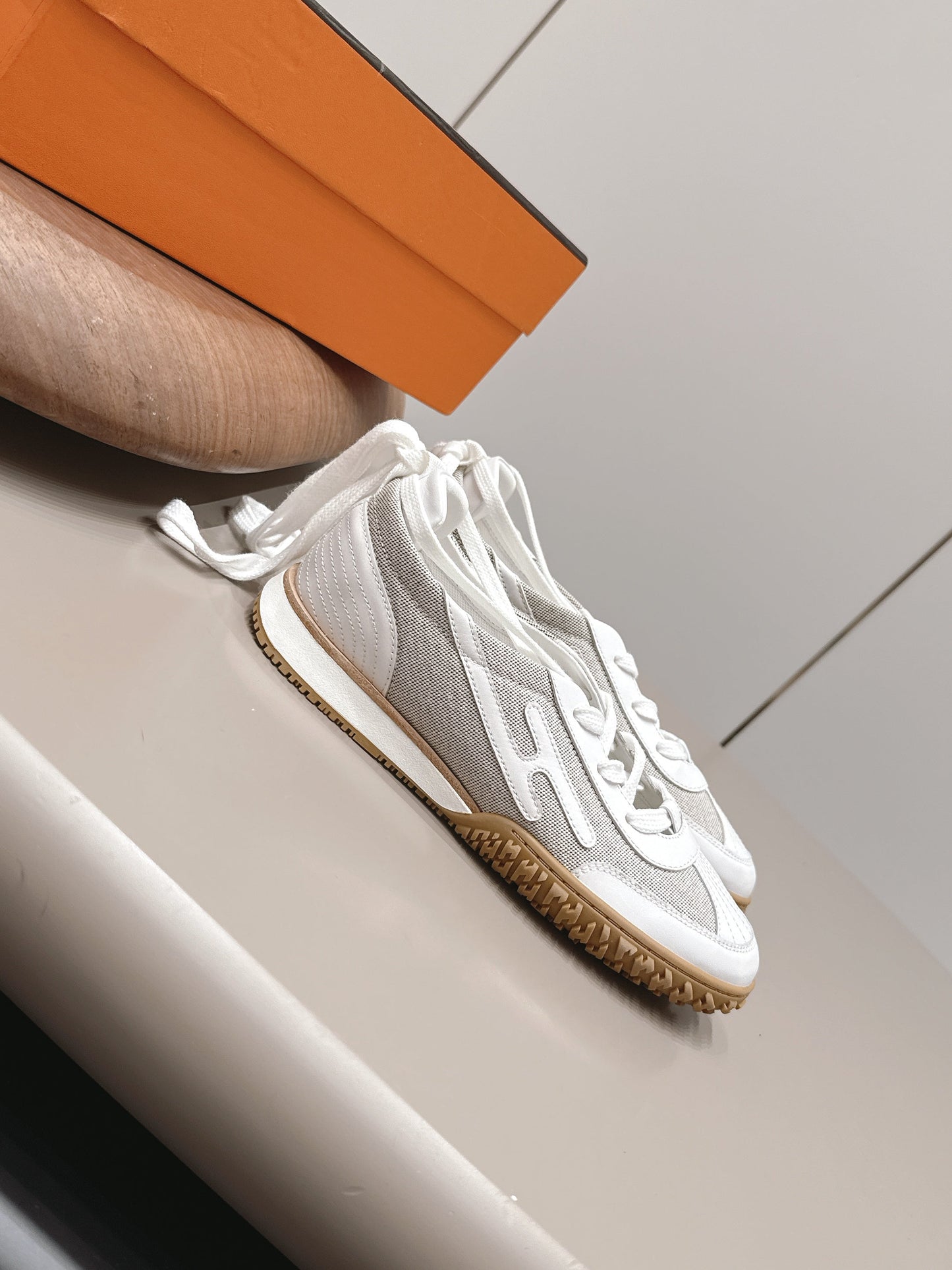 HM 26s Mascot Sneakers White Canvas Lambskin 905301