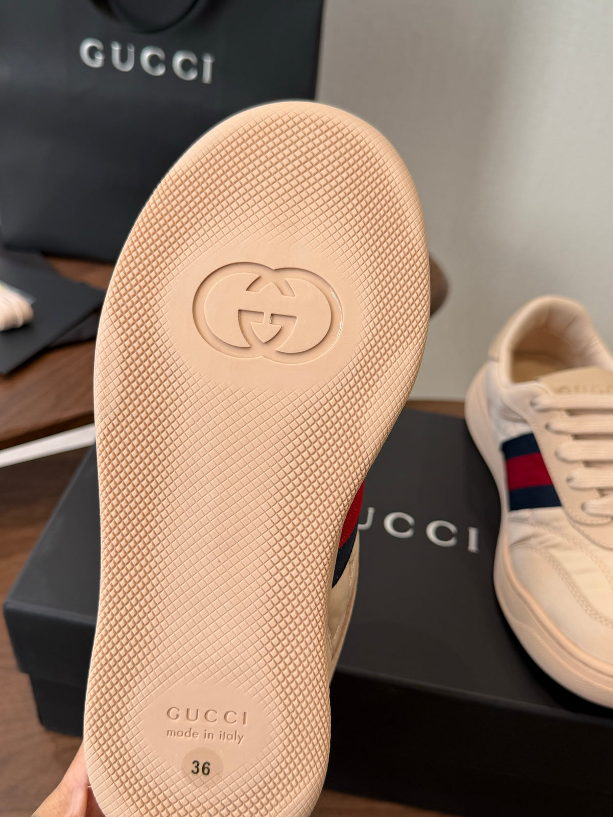 GG 26s Screener Sneaker Beige Padded Nylon 102152