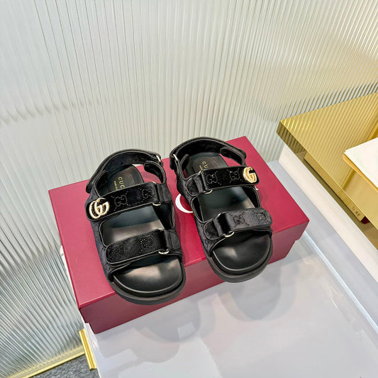 GG 26s Dad Sandals Black Leather Velvet 714862