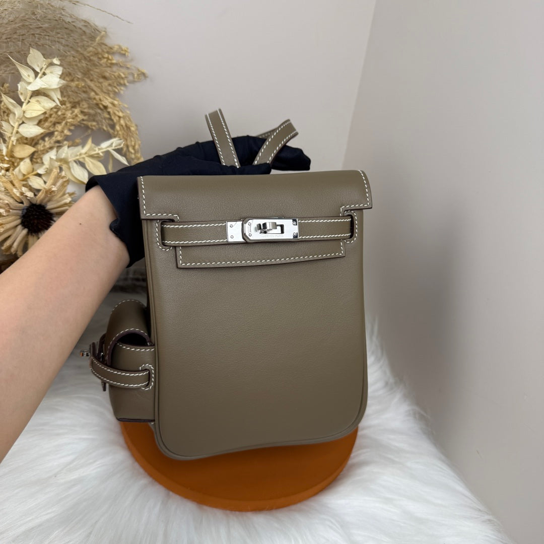 HM Kelly Jump Backpack Taupe Brown Cowhide Sliver Hardware 270042