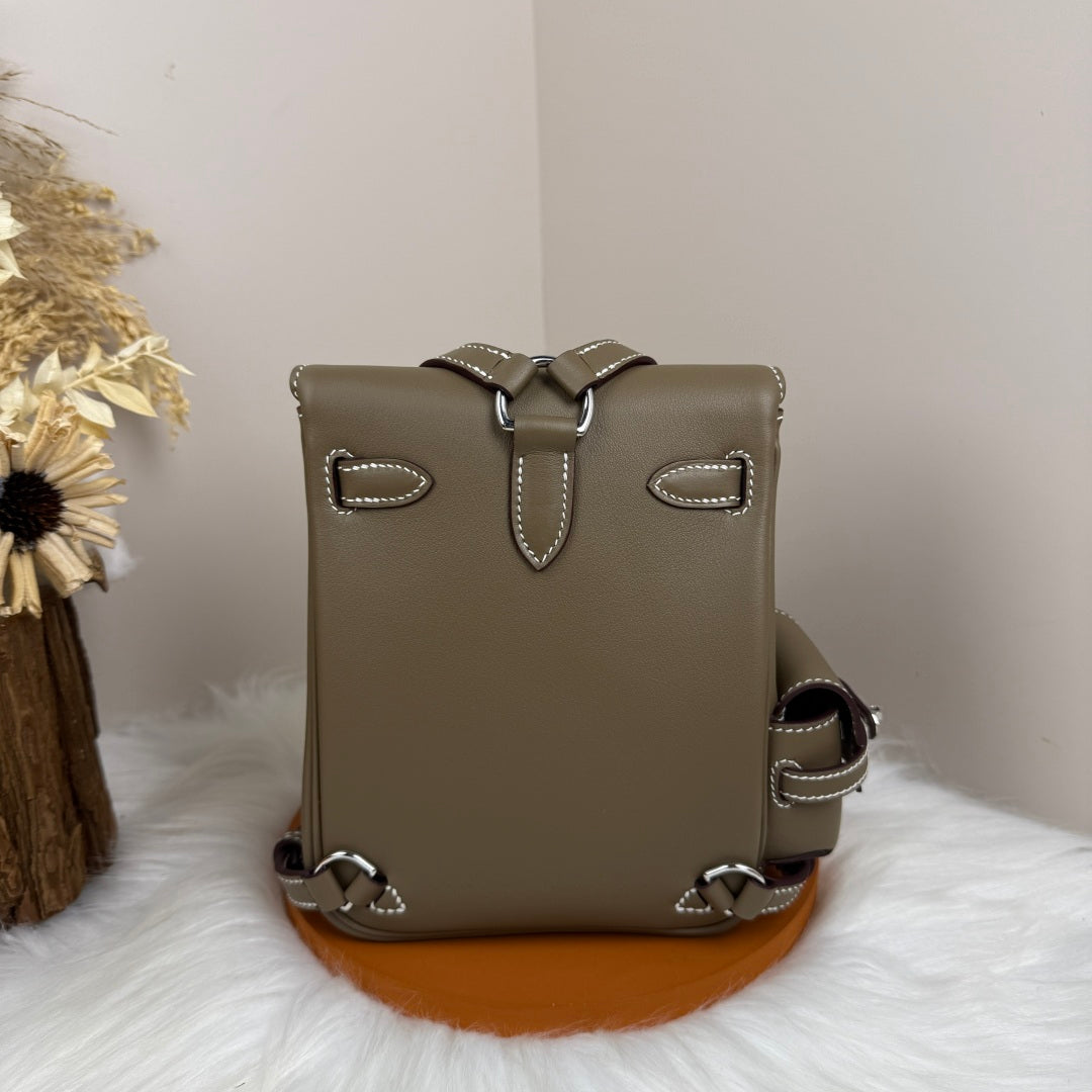 HM Kelly Jump Backpack Taupe Brown Cowhide Sliver Hardware 270042