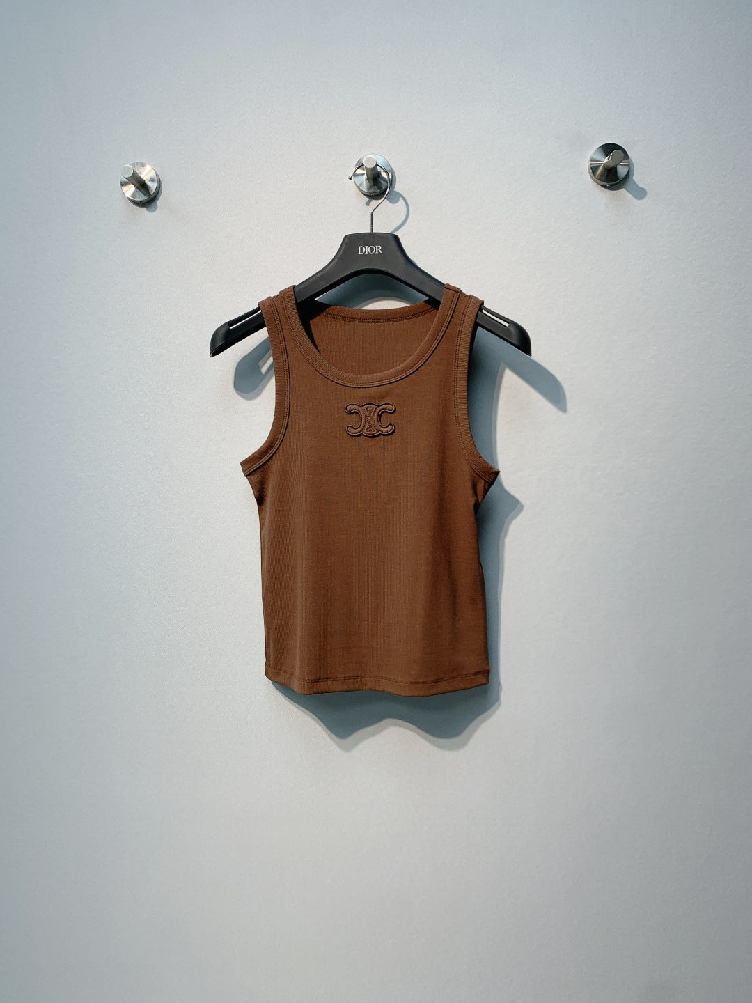 Celine Triomphe Tank Top Brown Ribbed Cotton 362632