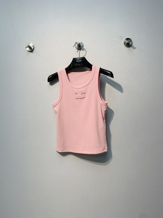 Celine Triomphe Tank Top Light Pink Ribbed Cotton