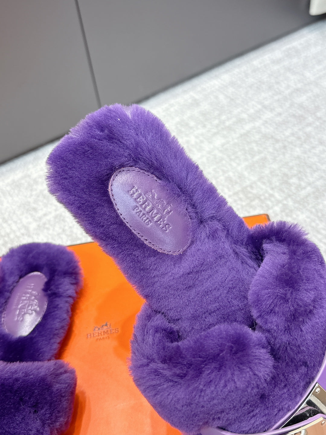 HM 25s H Shaped Slipper with Buckle Purple Shearling 462191
