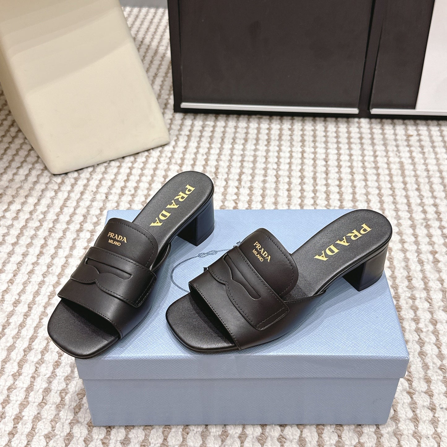 PRA 2026S High Heel Slippers 55 Black Leather  658335