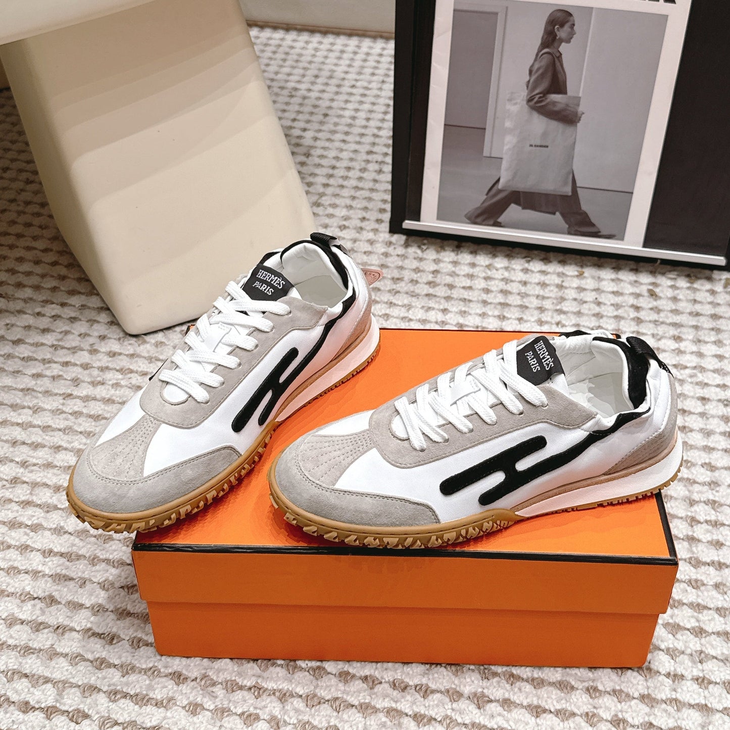 HM 26s Jet Sneakers White Sheepskin Grey Suede 845870
