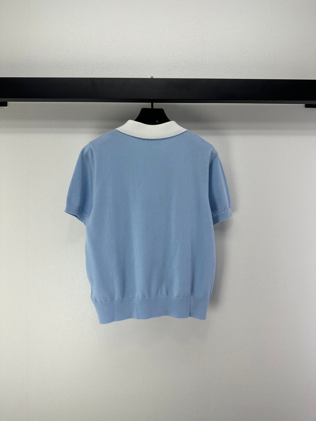 Celine Short-sleeved Polo Shirt Blue Cashmere Wool 349071