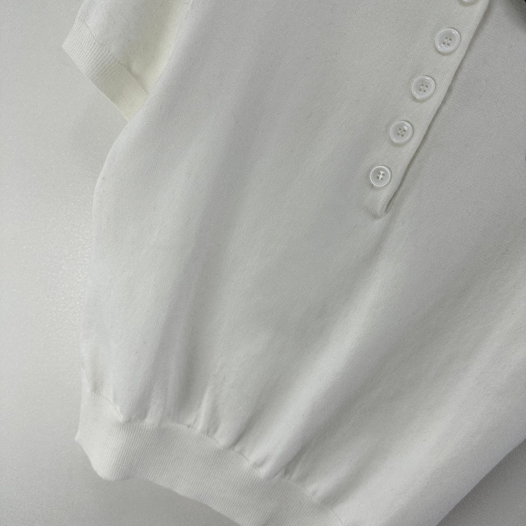 Celine Short-sleeved Polo Shirt White Cashmere Wool 349072
