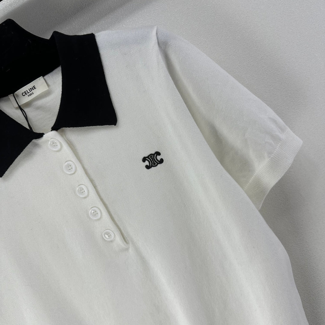 Celine Short-sleeved Polo Shirt White Cashmere Wool 349072