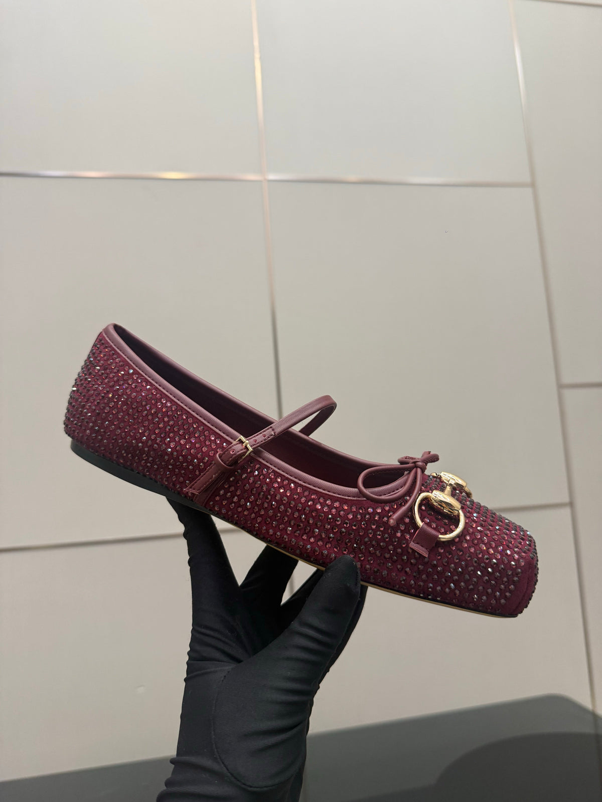 GG Ballerina Flats Square Toe Burgundy Leather 725285