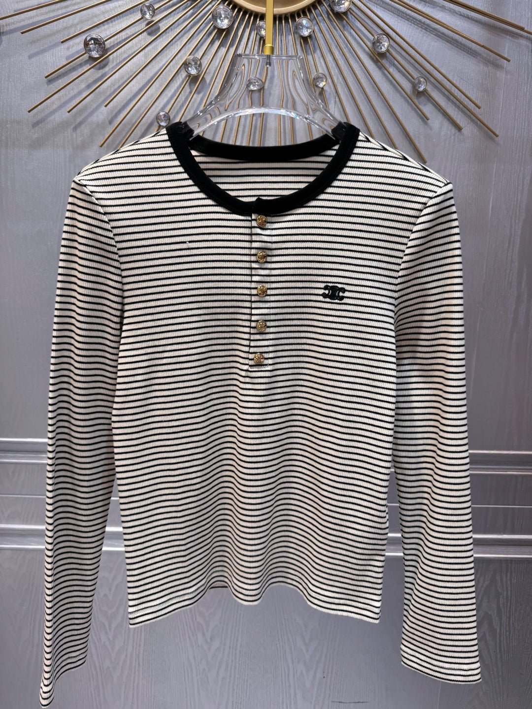 Celine 25 Striped Knitted Long-sleeved T-shirt White Black Cotton