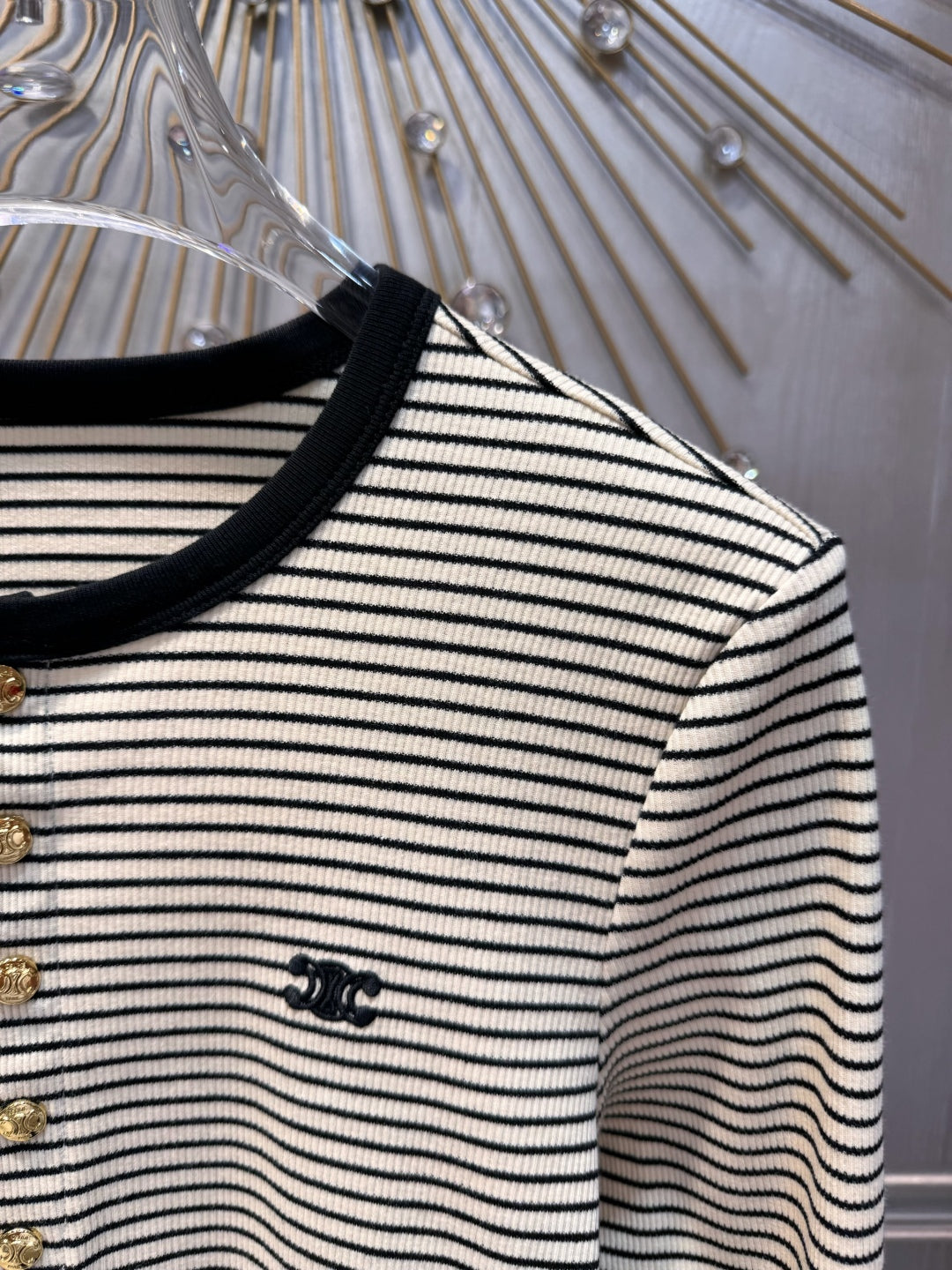 Celine 25 Striped Knitted Long-sleeved T-shirt White Black Cotton