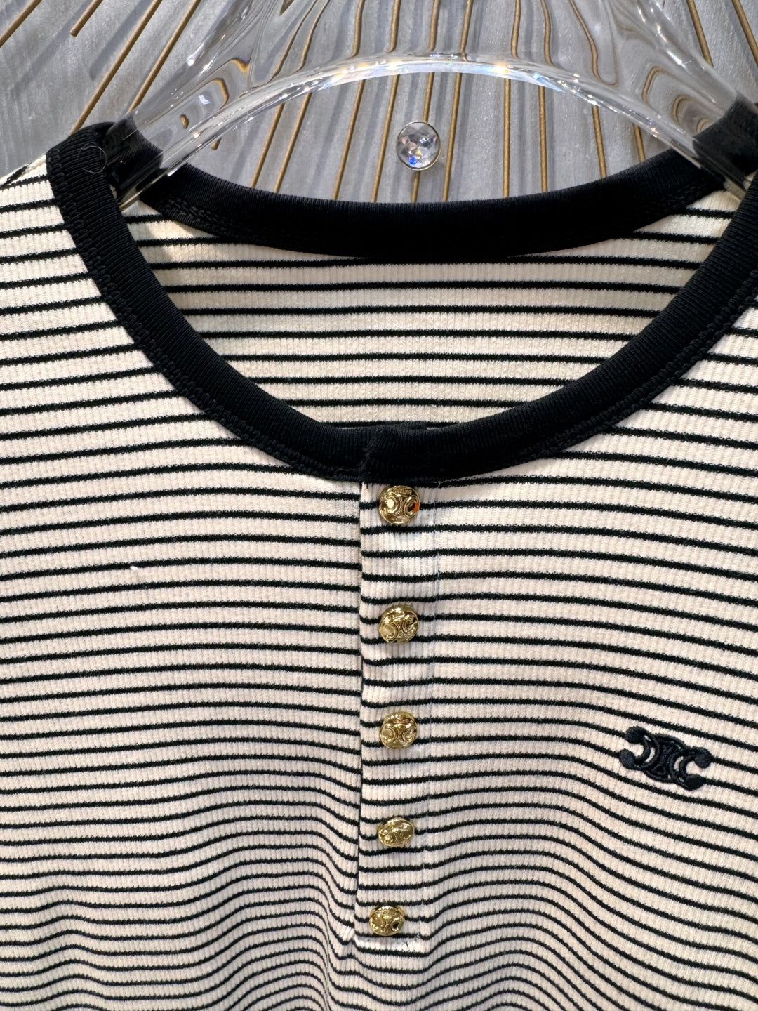 Celine 25 Striped Knitted Long-sleeved T-shirt White Black Cotton