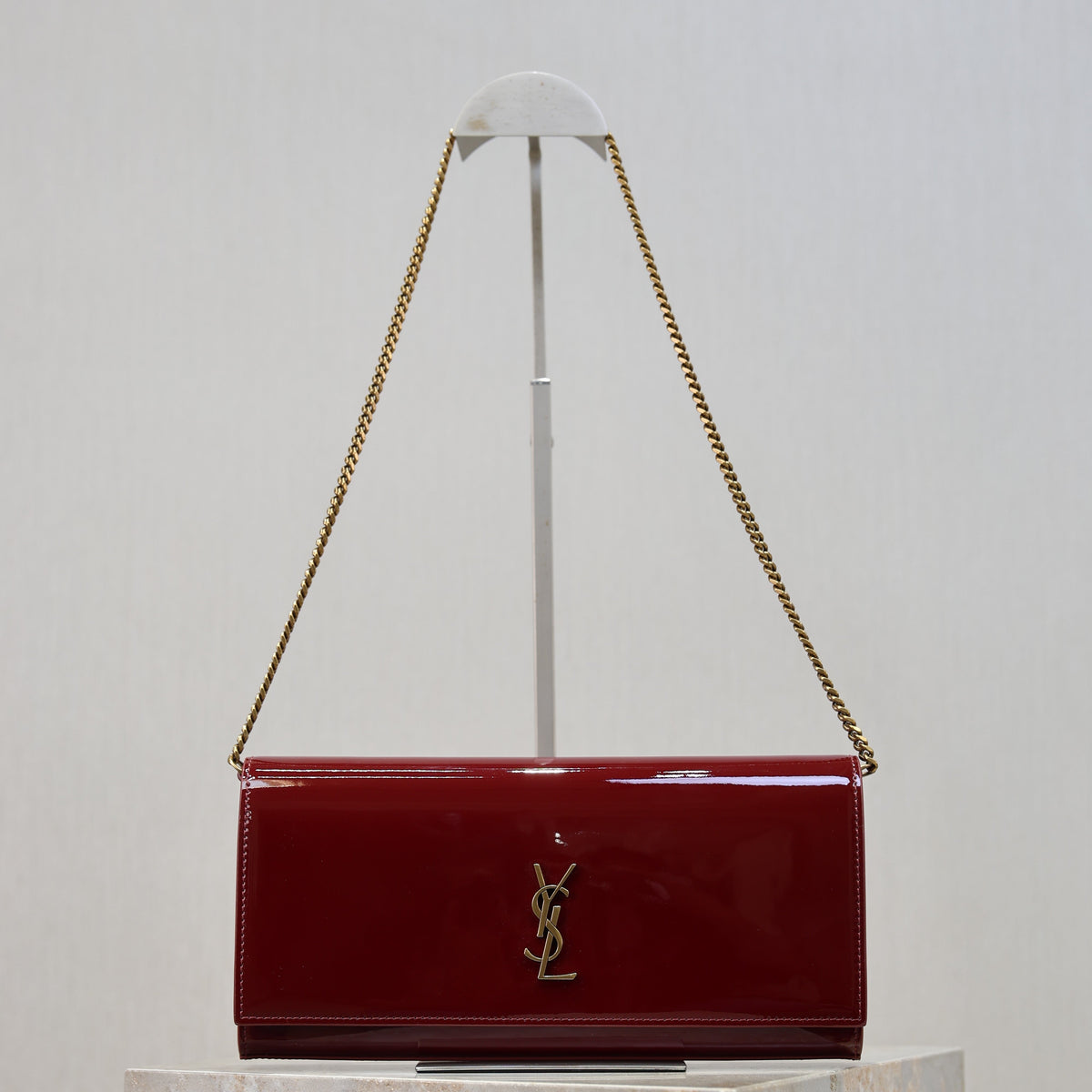 YSL Kate Clutch Bag Burgundy Patent Leather