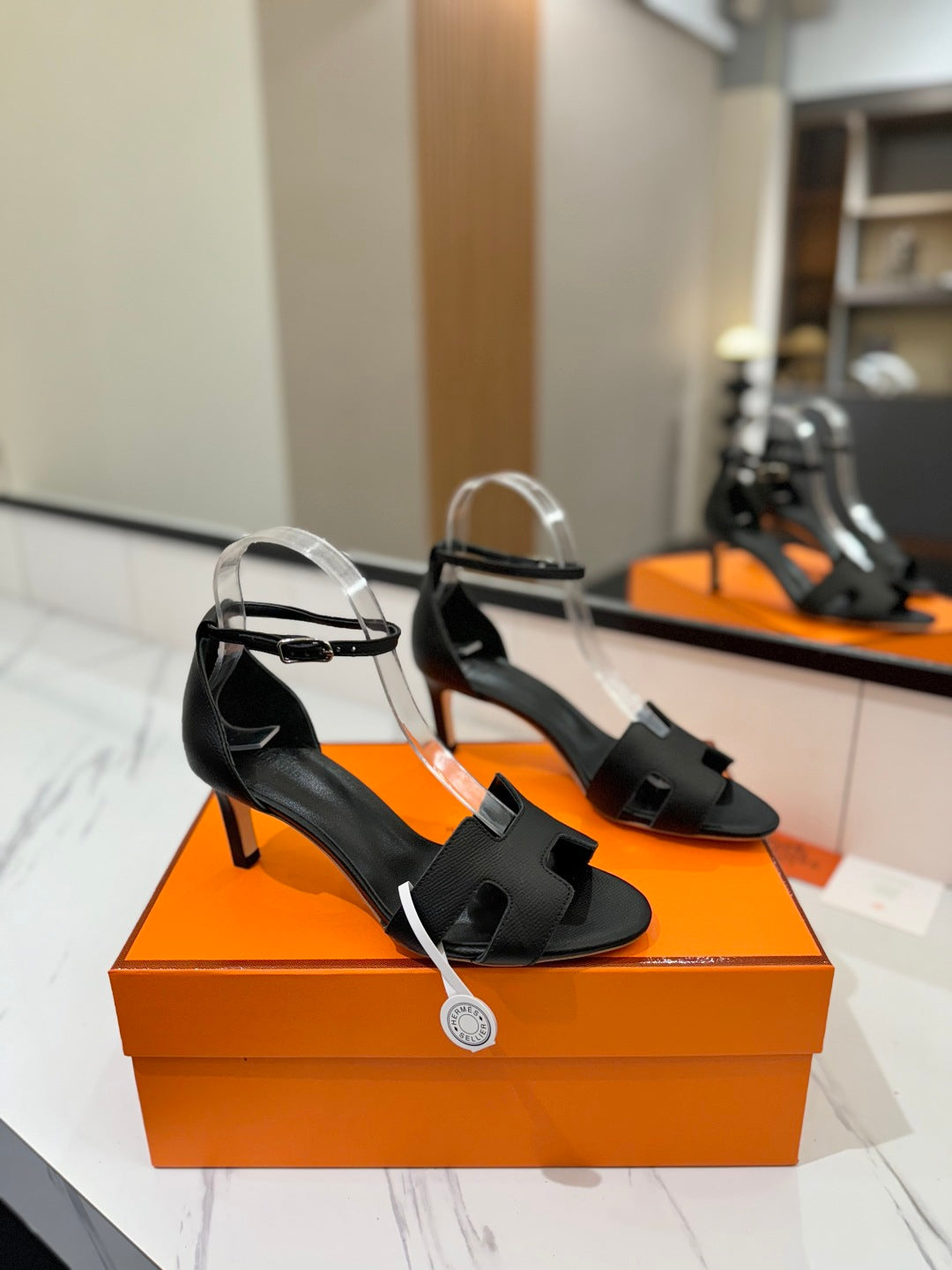 HM Joy 65mm Heeled Sandals Black Cowhide 294914
