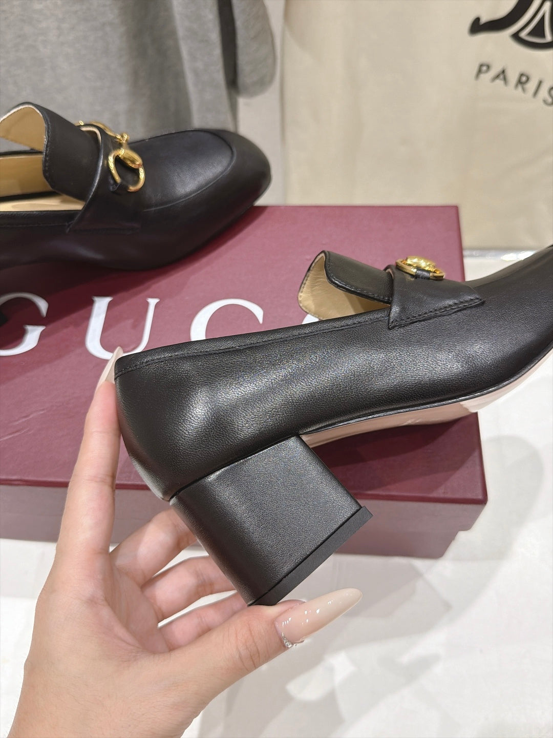GG 26s Horsebit Mid-Heel Loafers 5.5cm Black Leather 106650