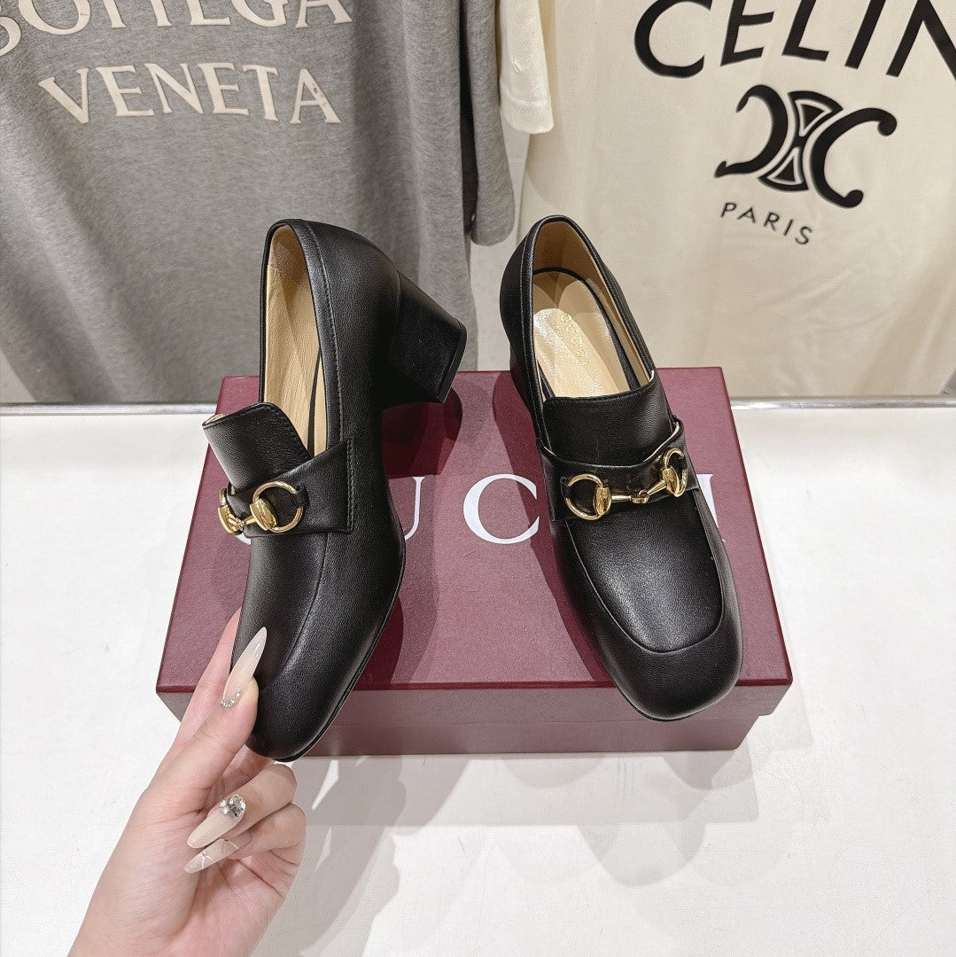 GG 26s Horsebit Mid-Heel Loafers 5.5cm Black Leather 106650