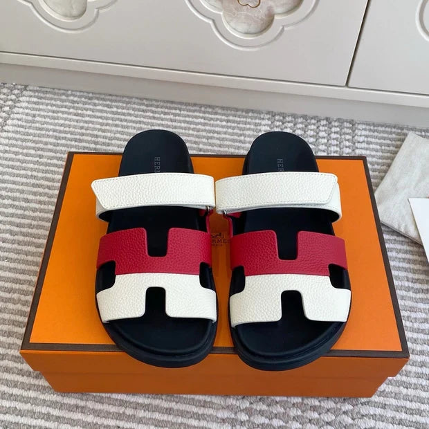 HM 2026 Velcro Slippers Black White Red Cowhide 667465