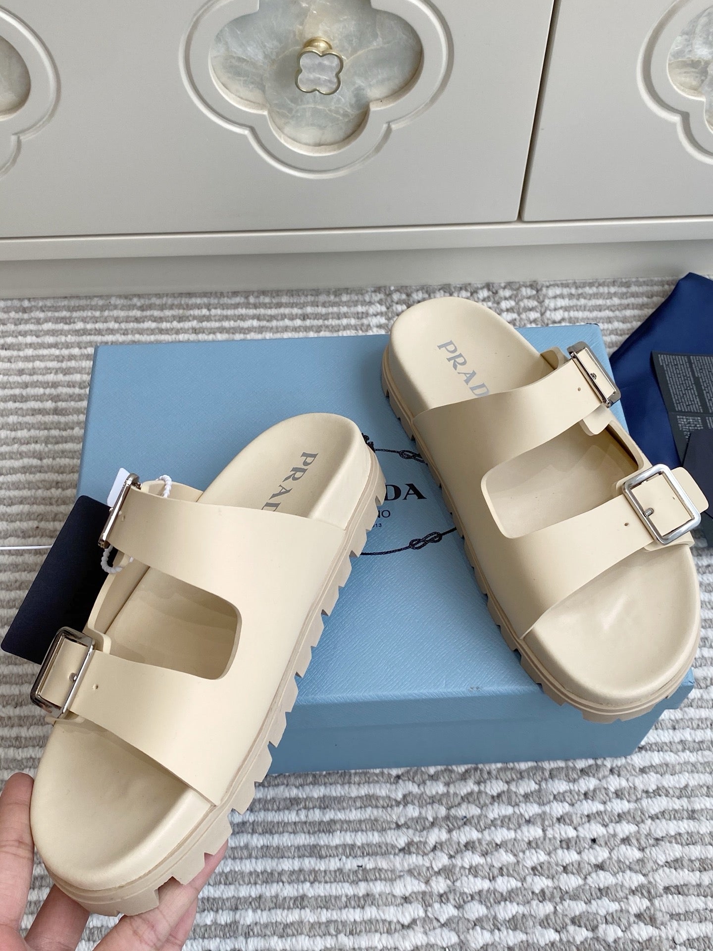 Prada 2026 Double-Strap Buckle Platform Sandals Leather 778938