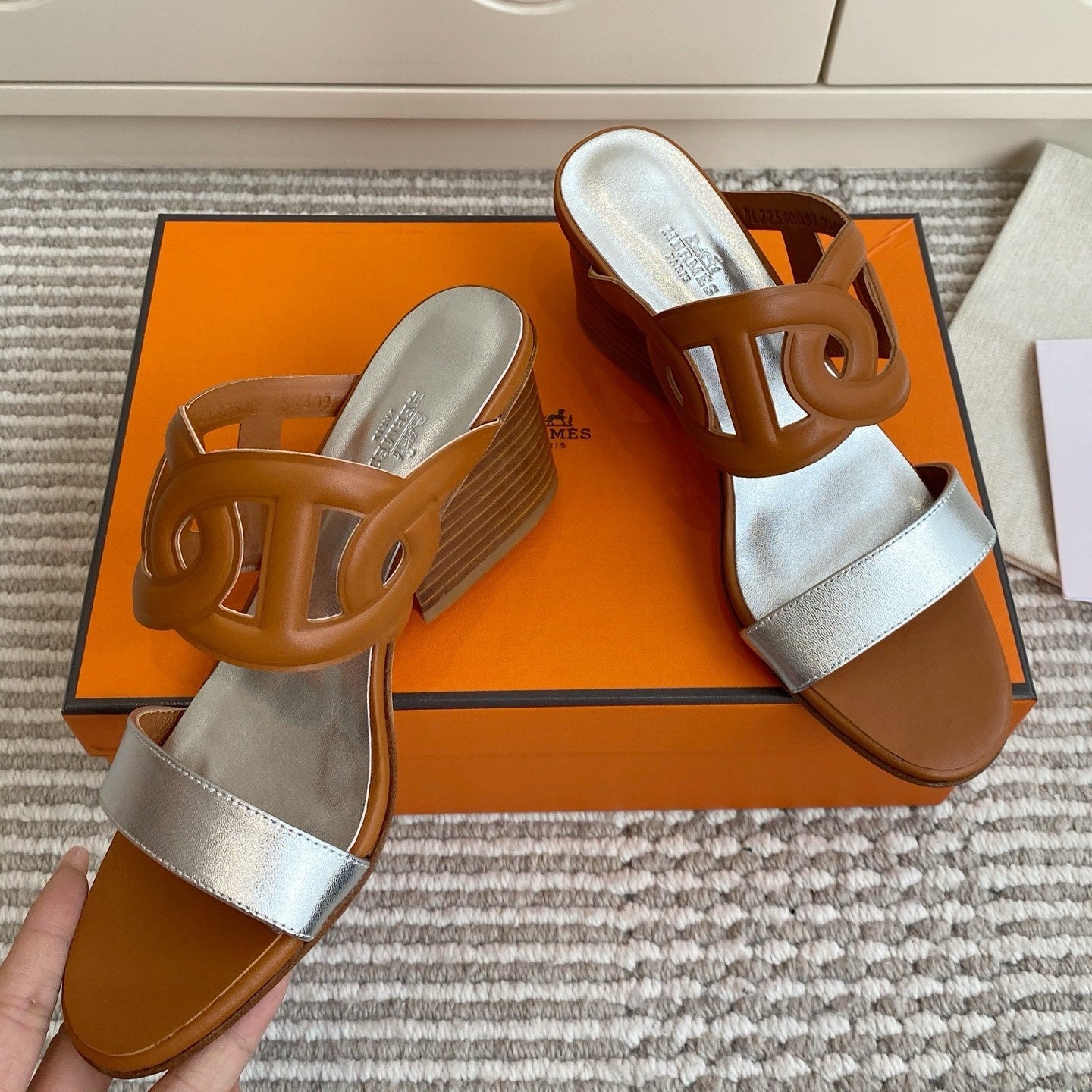 HM Lipari Sandal 7cm Tan Sliver Leather 776555