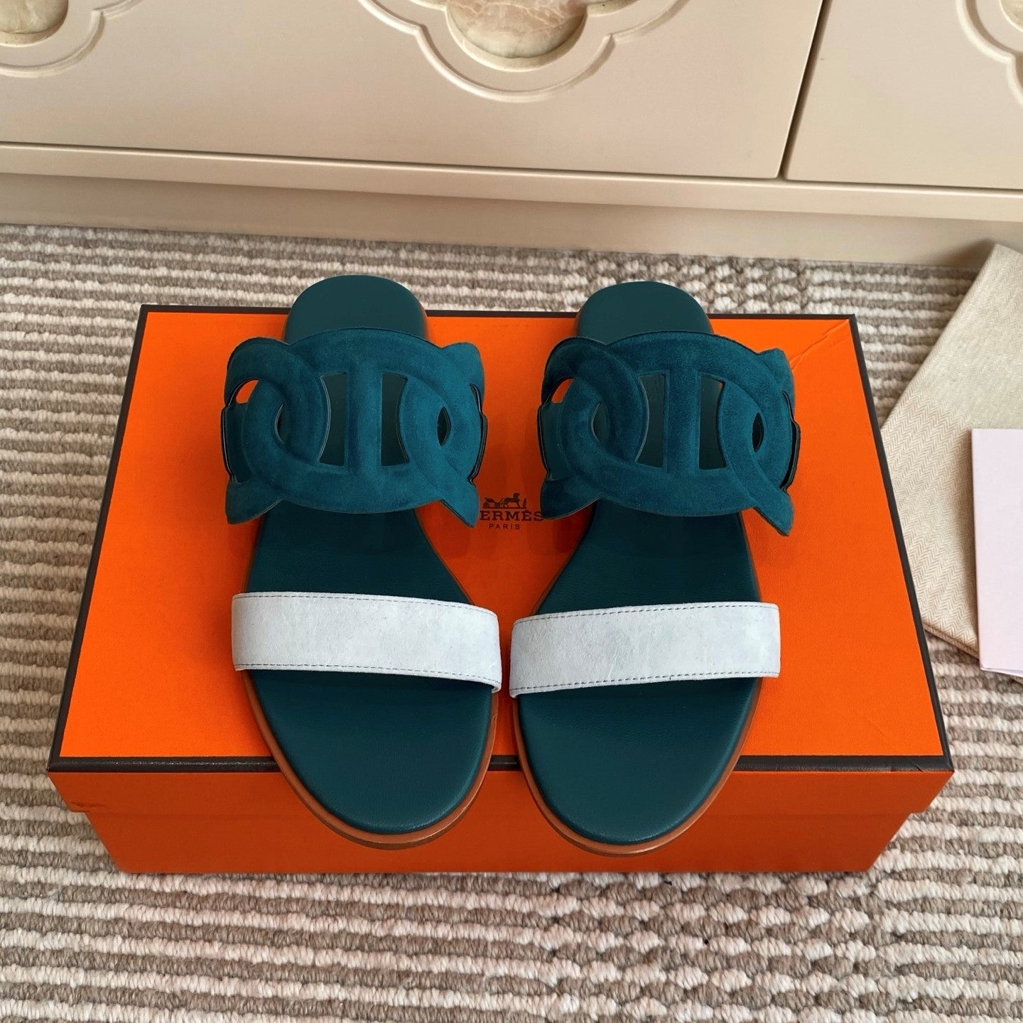 HM Lagune Sandal Teal Green Suede 776536
