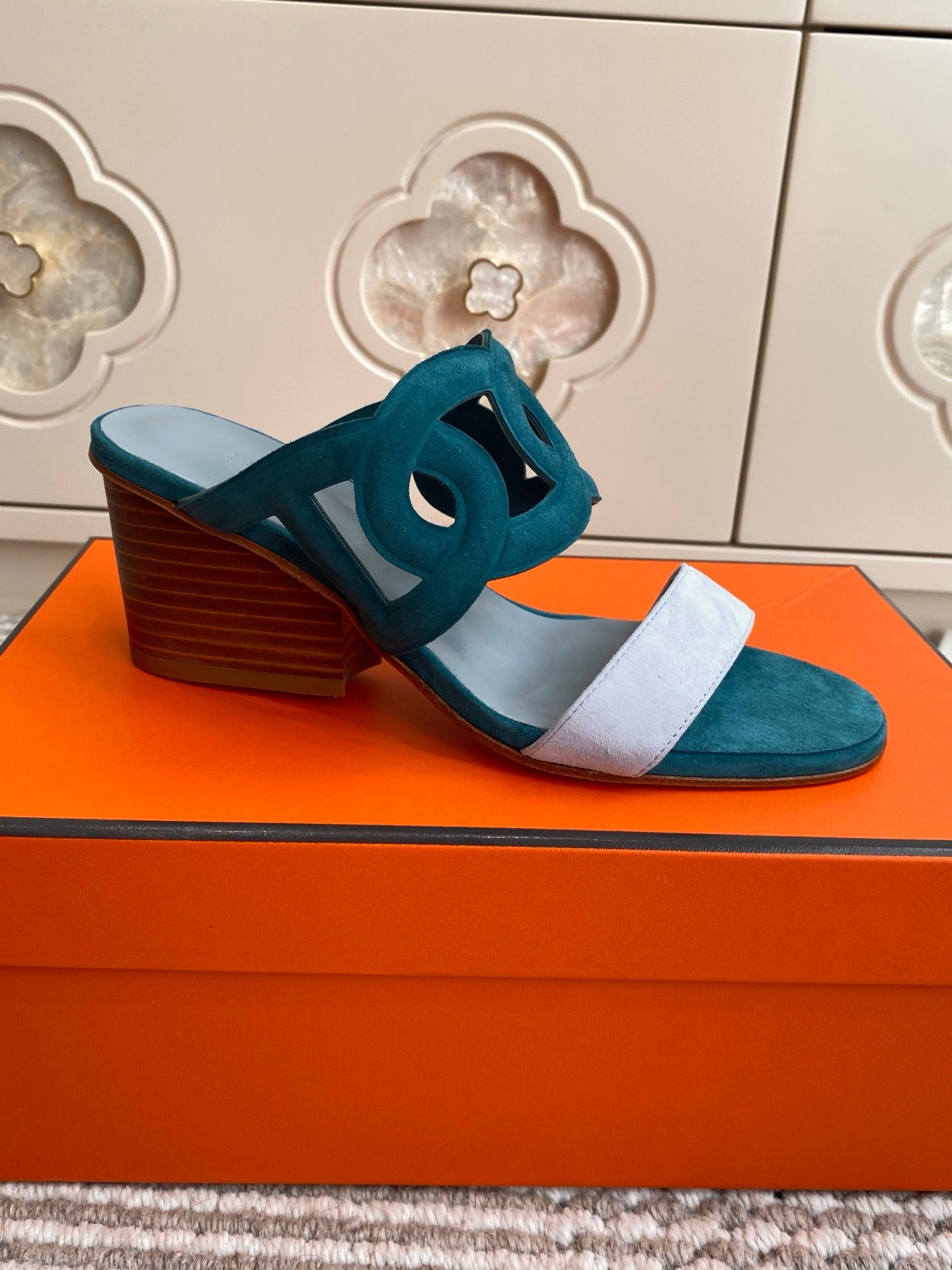 HM Lipari Sandal 7cm Teal Green Suede 776537