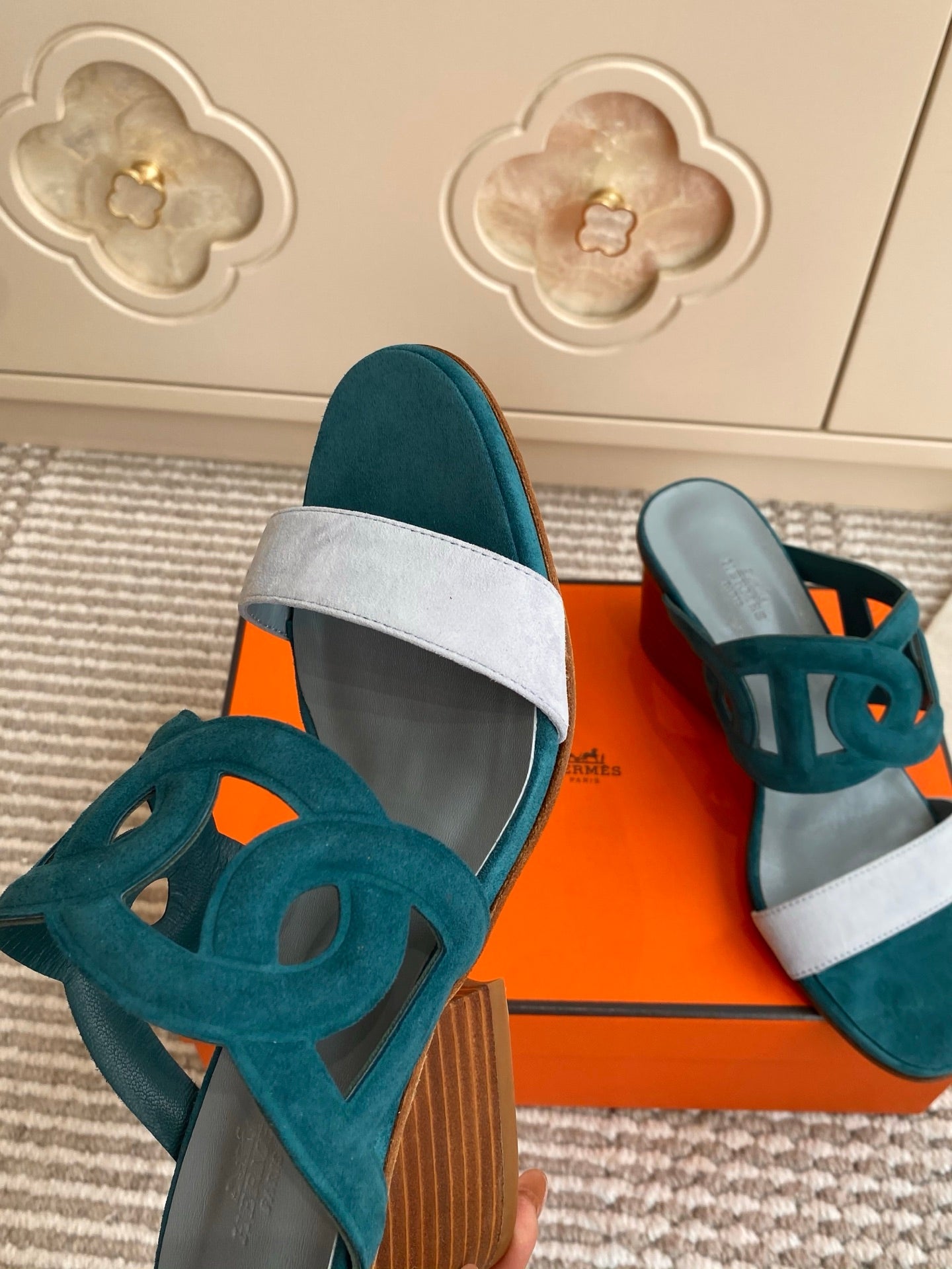 HM Lipari Sandal 7cm Teal Green Suede 776537