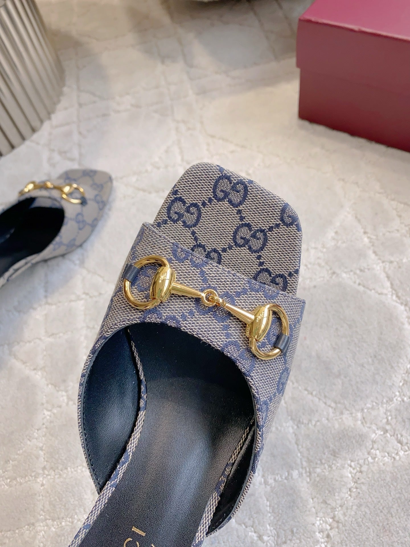 GG 26SS High-Heeled Sandals Gray Blue Black Canvas Leather 644533