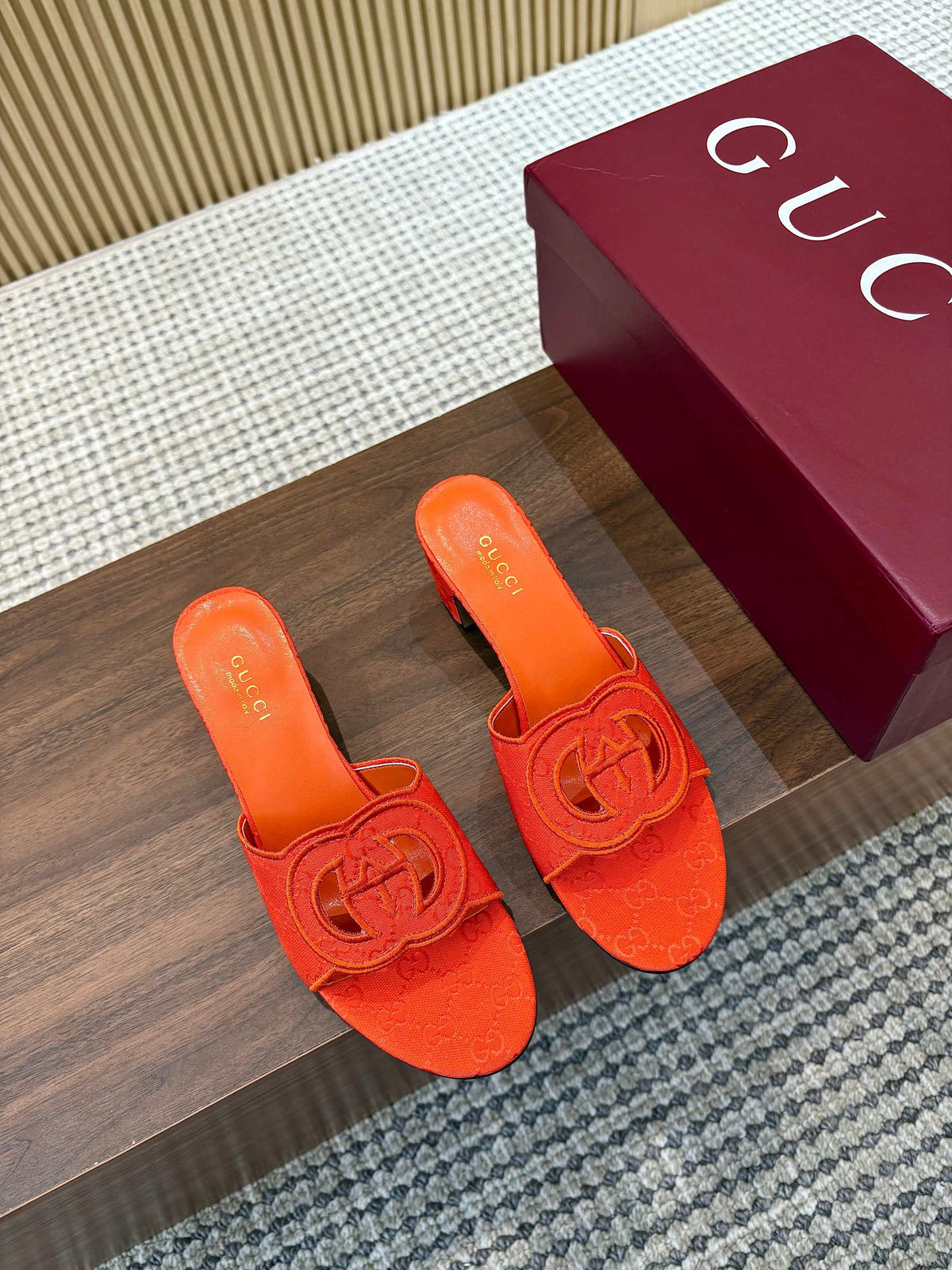 GG Interlocking G Cutout Sandals 5.5cm Orange Canvas 646504