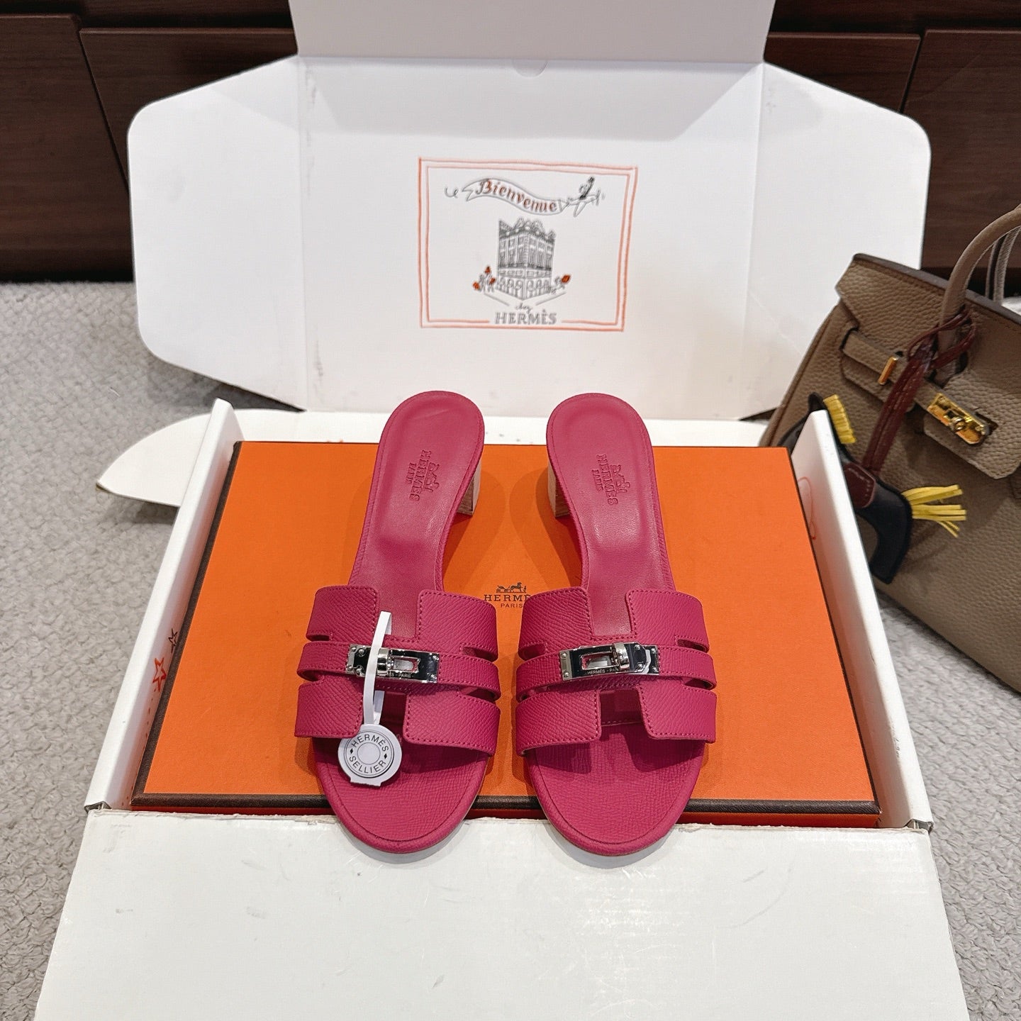 HM Kelly Buckle Sandals 5cm Hot Pink Leather 804988