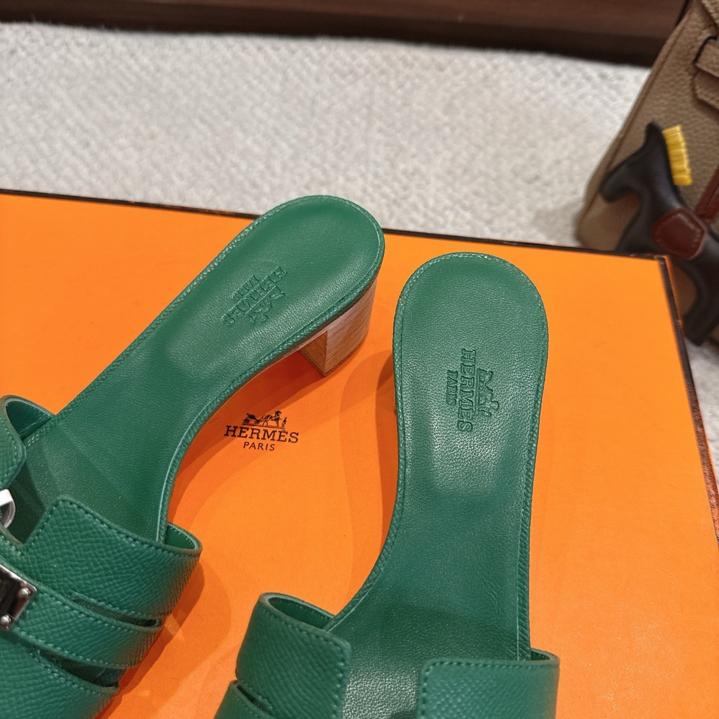 HM Kelly Buckle Sandals 5cm Green Leather 804993