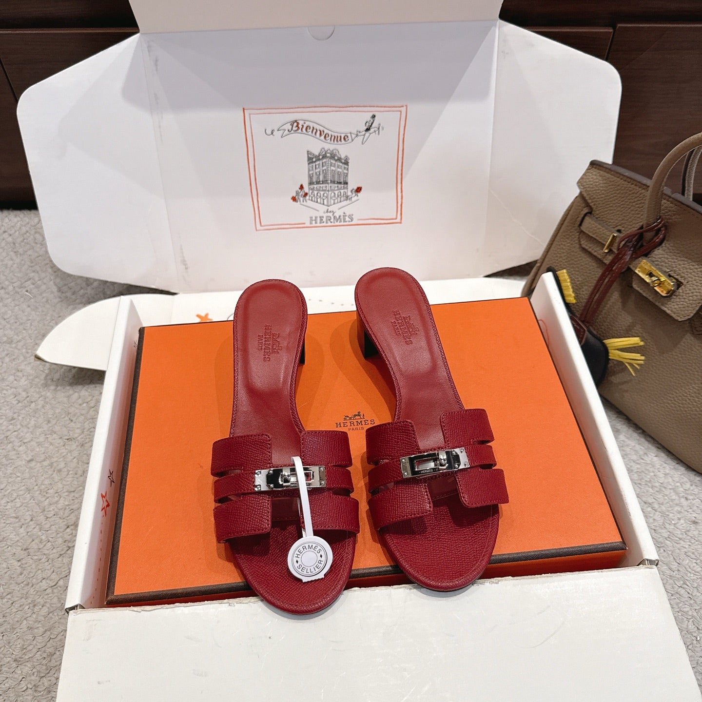 HM Kelly Buckle Sandals 5cm Burgundy Leather 805001