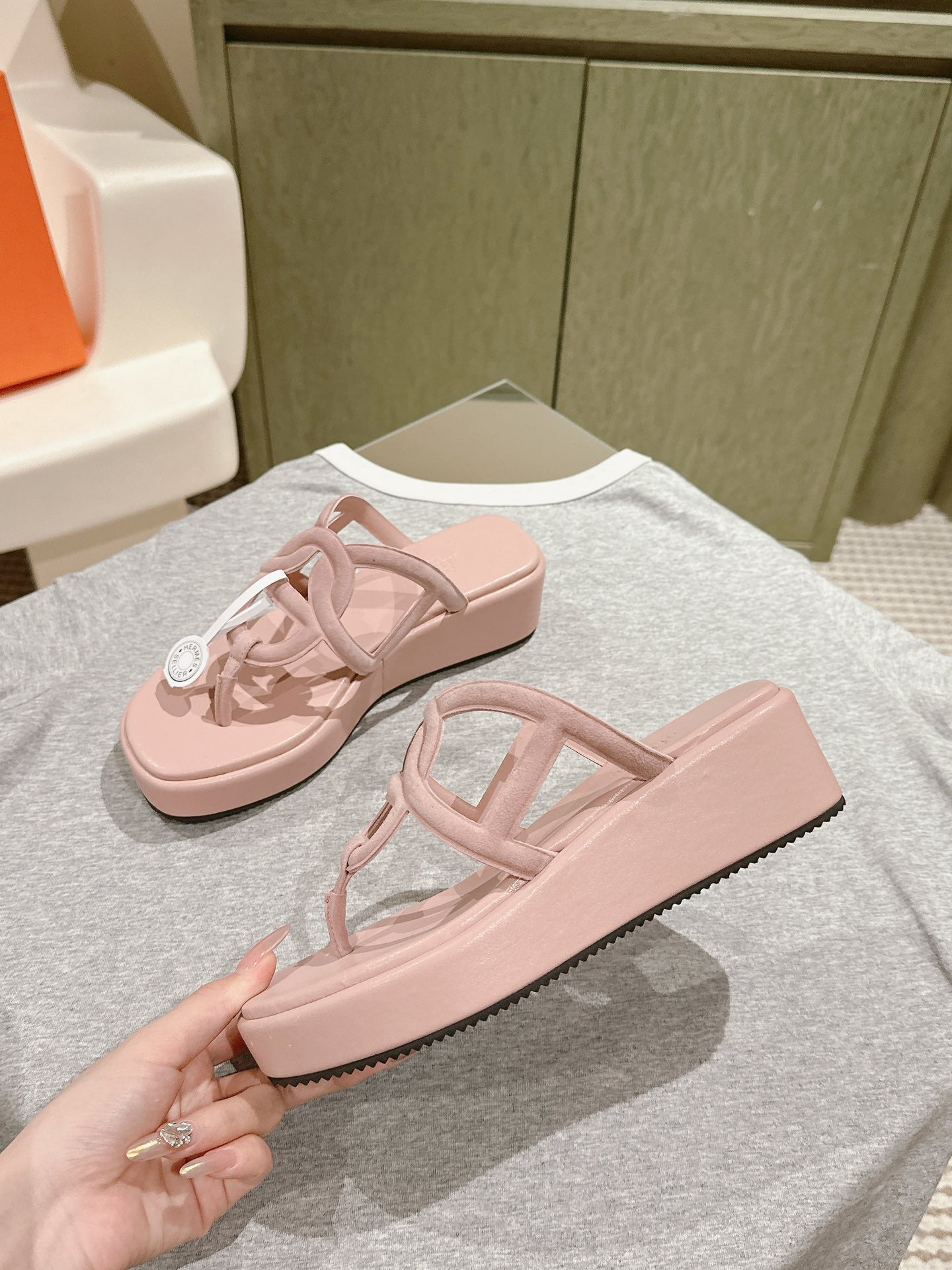 HM  Gipsy  Sandals 50mm Pink Sheepskin 484749