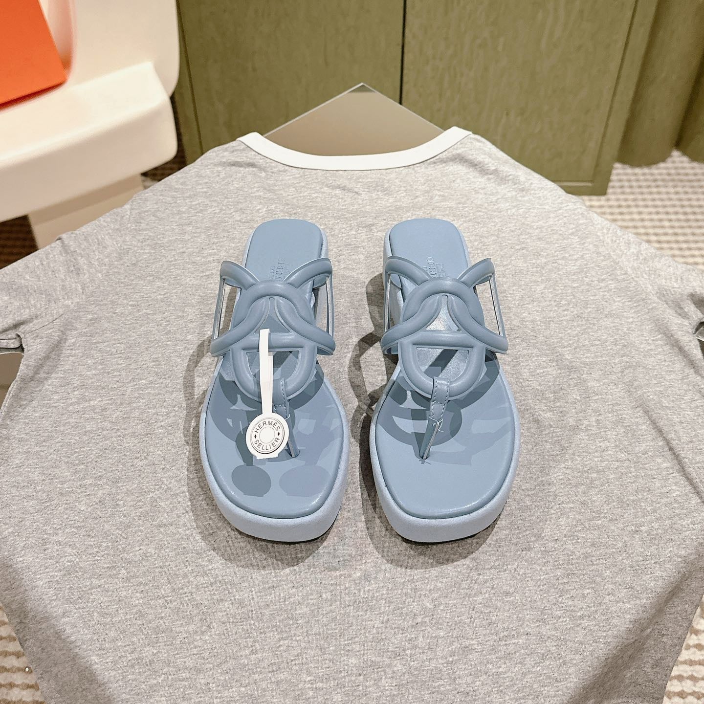 HM  Gipsy  Sandals 50mm Light Blue Sheepskin 484754