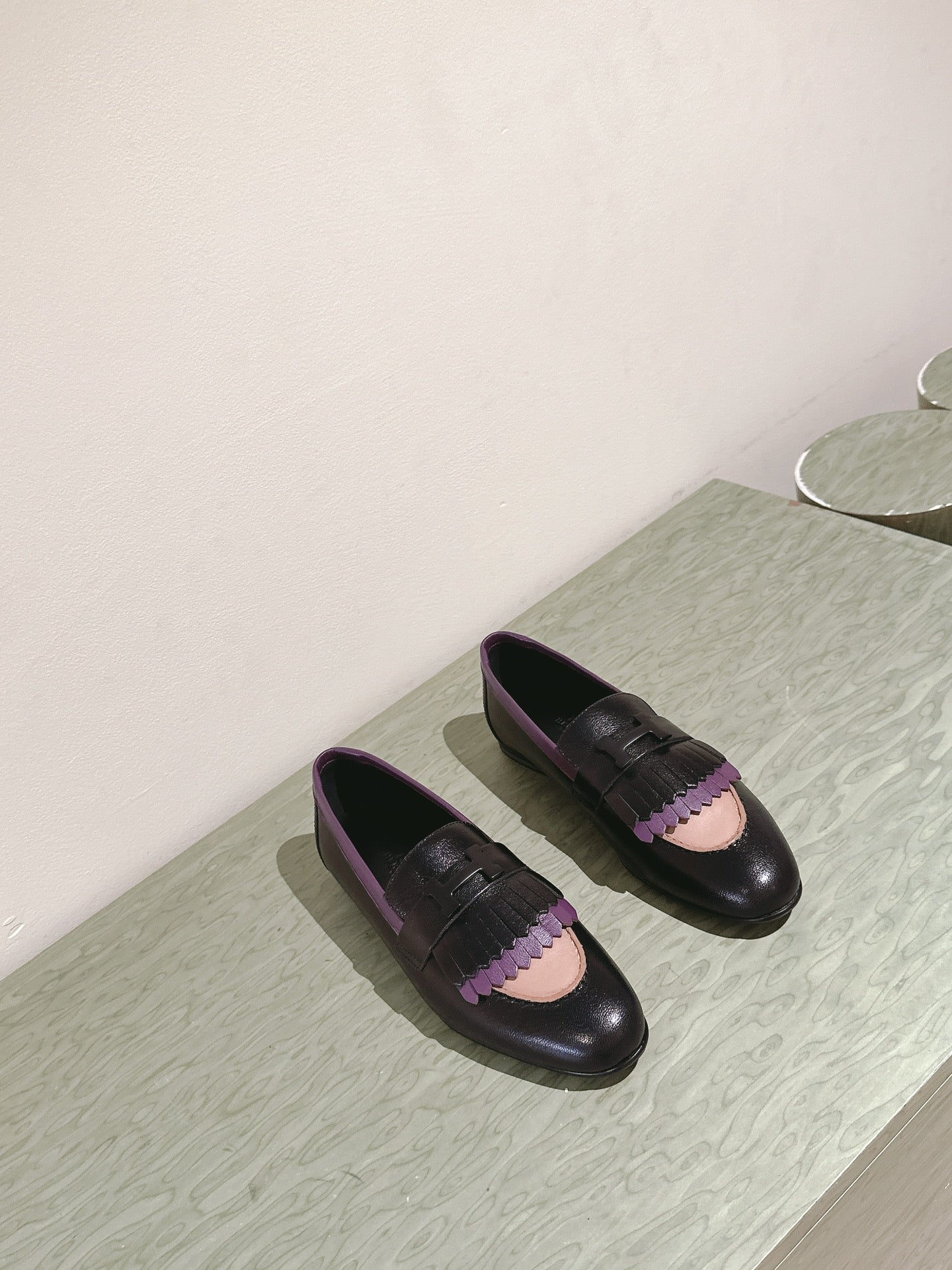 HM Mocassins Royal Loafers Black Purple Sheepskin 445012