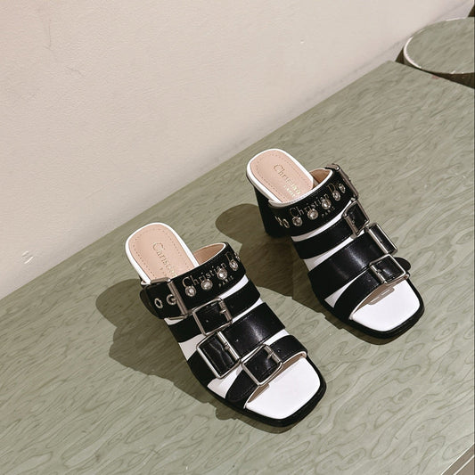 CD 26s High Heel Sandal 65 Black White Lambskin 661542