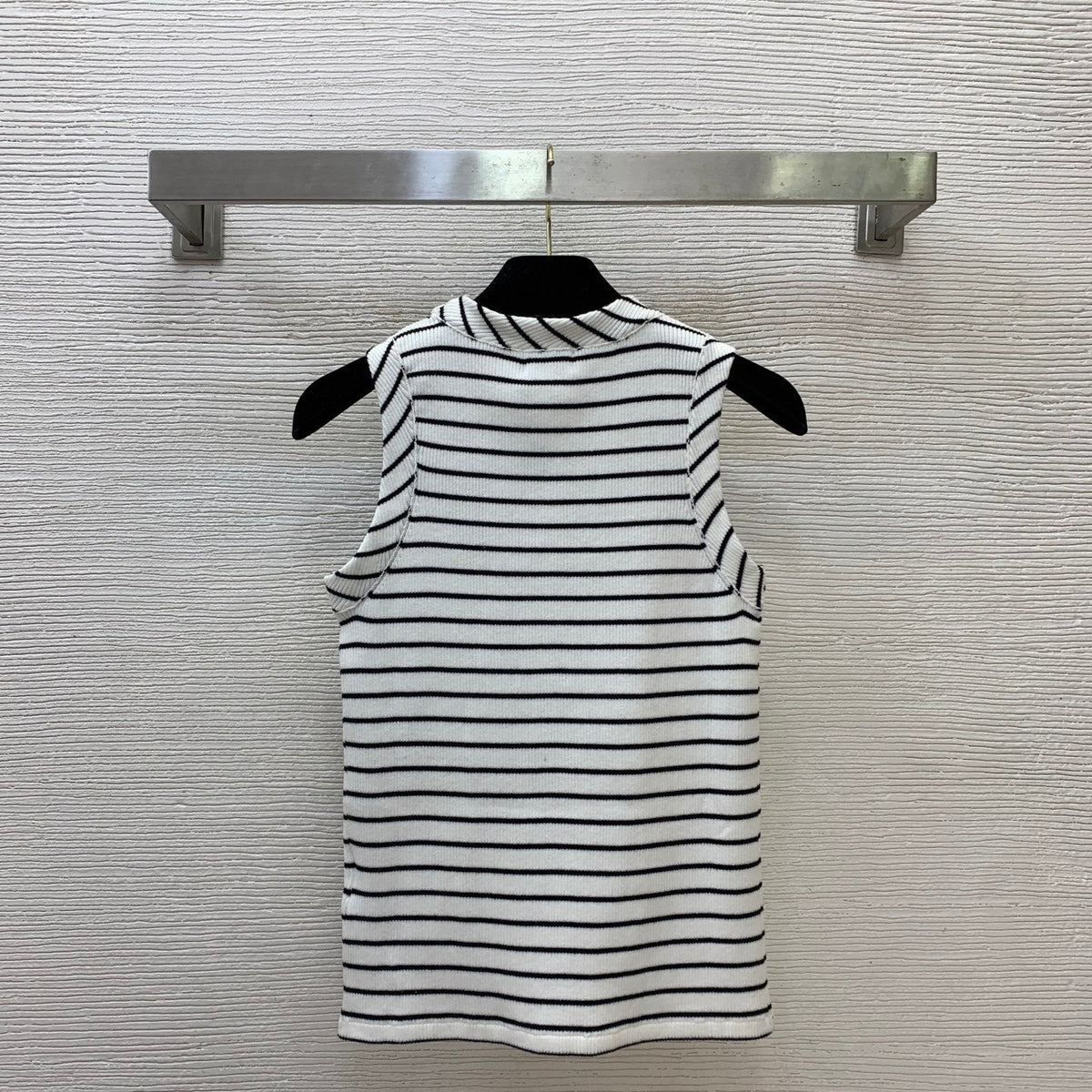 Celine 26s Slim Fit Stretch Knit Vest Black White Cotton 406351