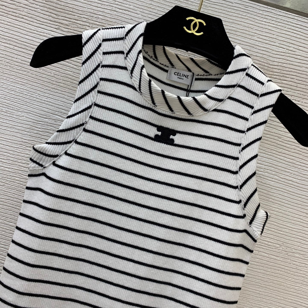 Celine 26s Slim Fit Stretch Knit Vest Black White Cotton 406351