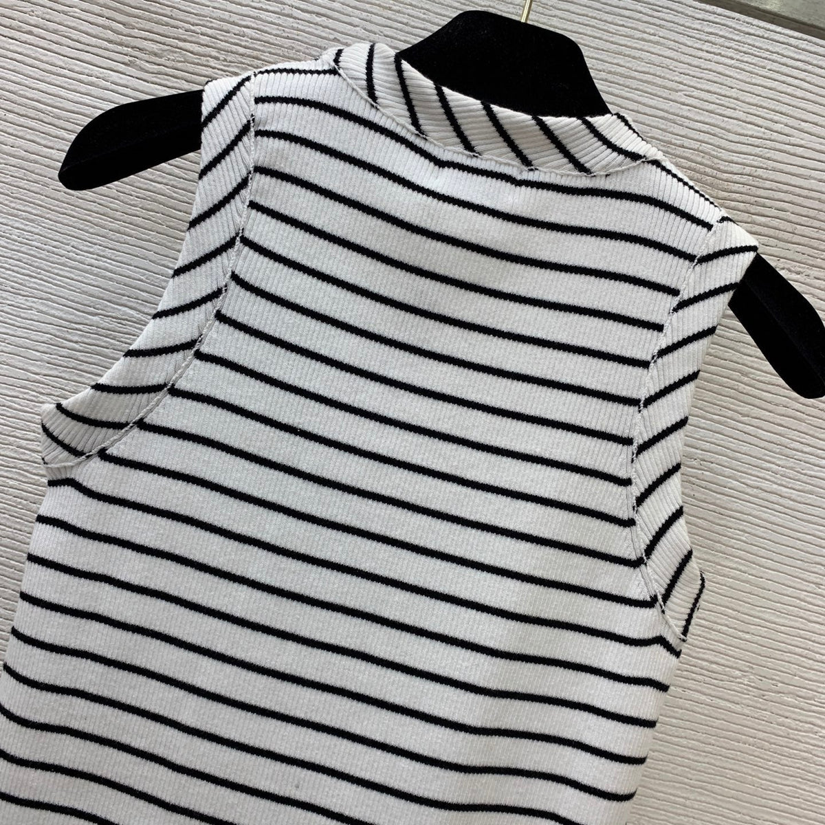 Celine 26s Slim Fit Stretch Knit Vest Black White Cotton 406351