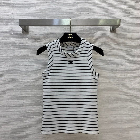 Celine 26s Slim Fit Stretch Knit Vest Black White Cotton 406351