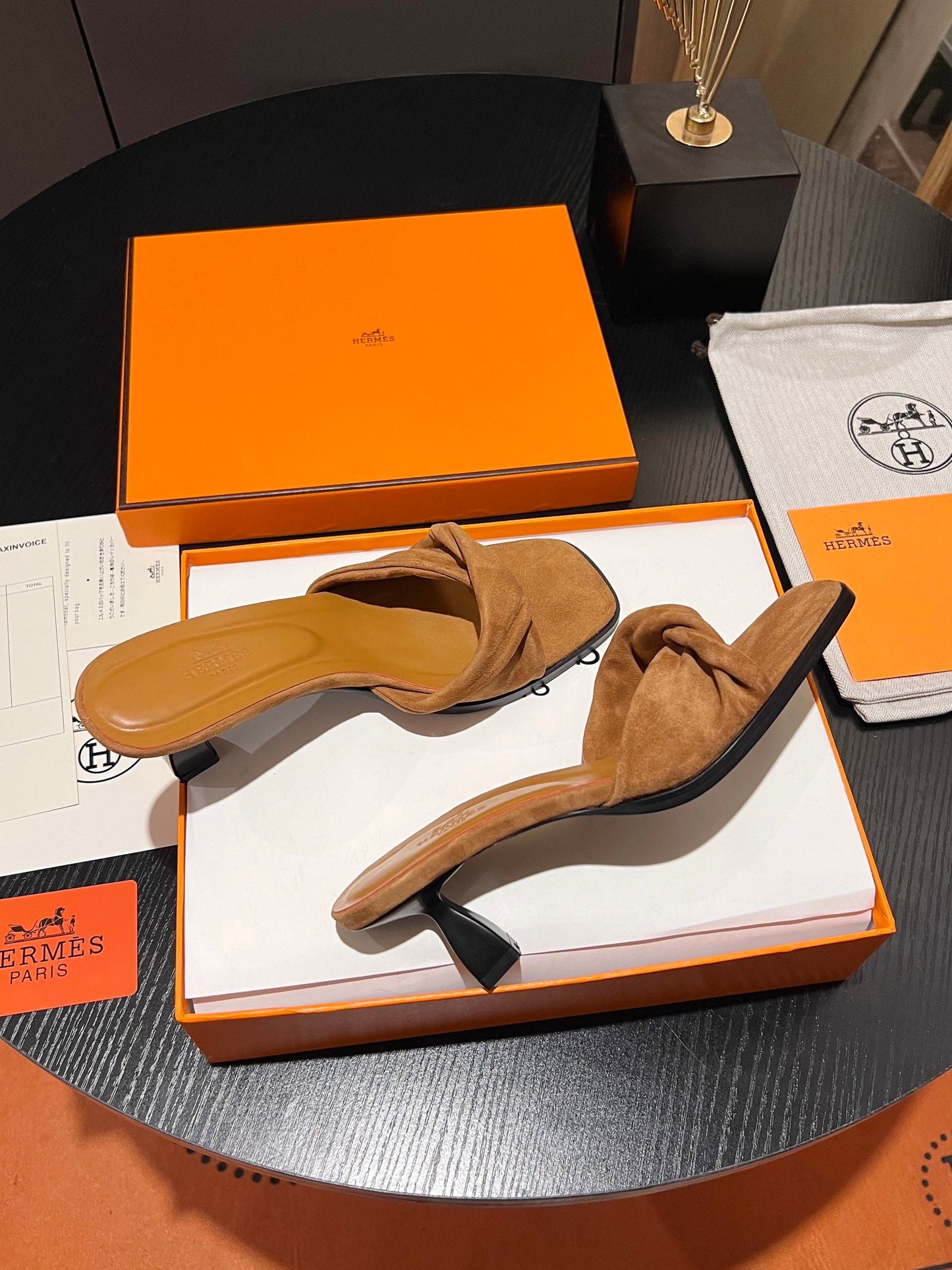 HM Giny Sandal 5.5 Tan Brown Suede Calfskin 680057