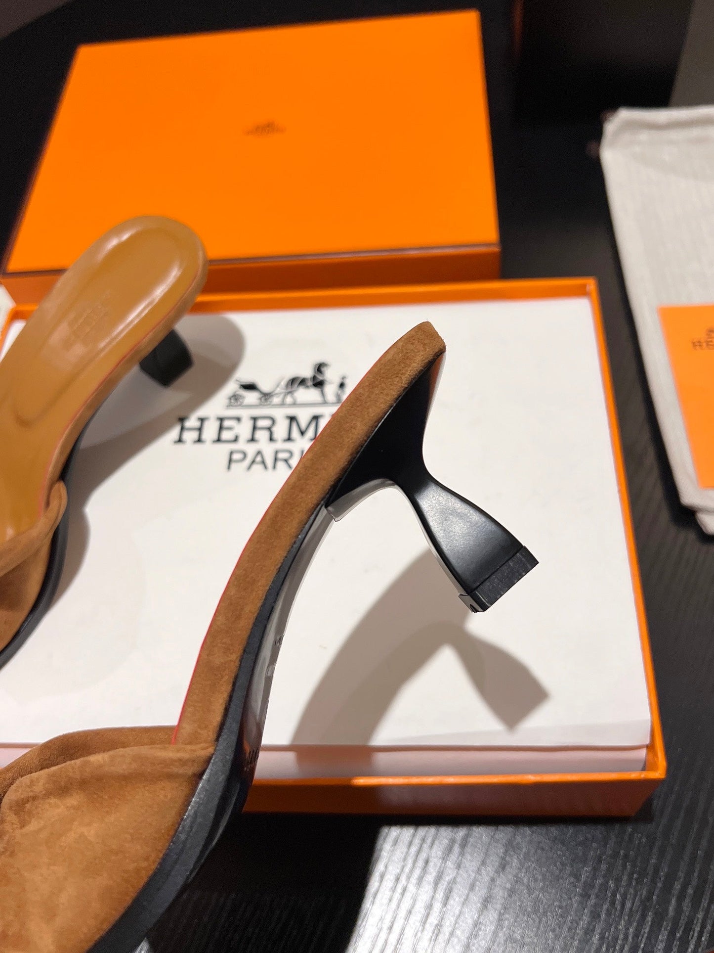 HM Giny Sandal 5.5 Tan Brown Suede Calfskin 680057